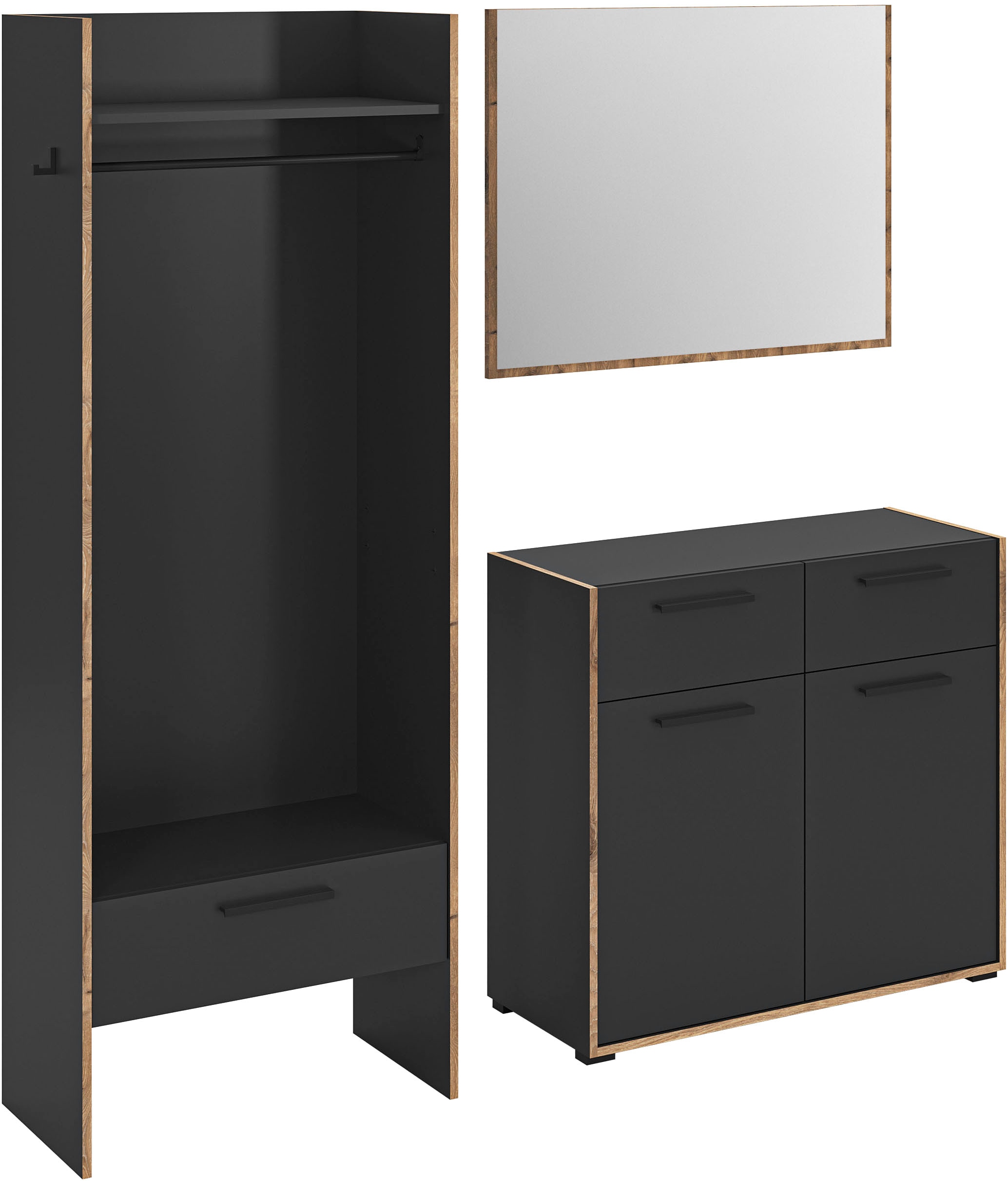 Home affaire Garderoben-Set »MUSTA, 3-teilig: Garderobenschrank, Kommode & Garderobenspiegel«
