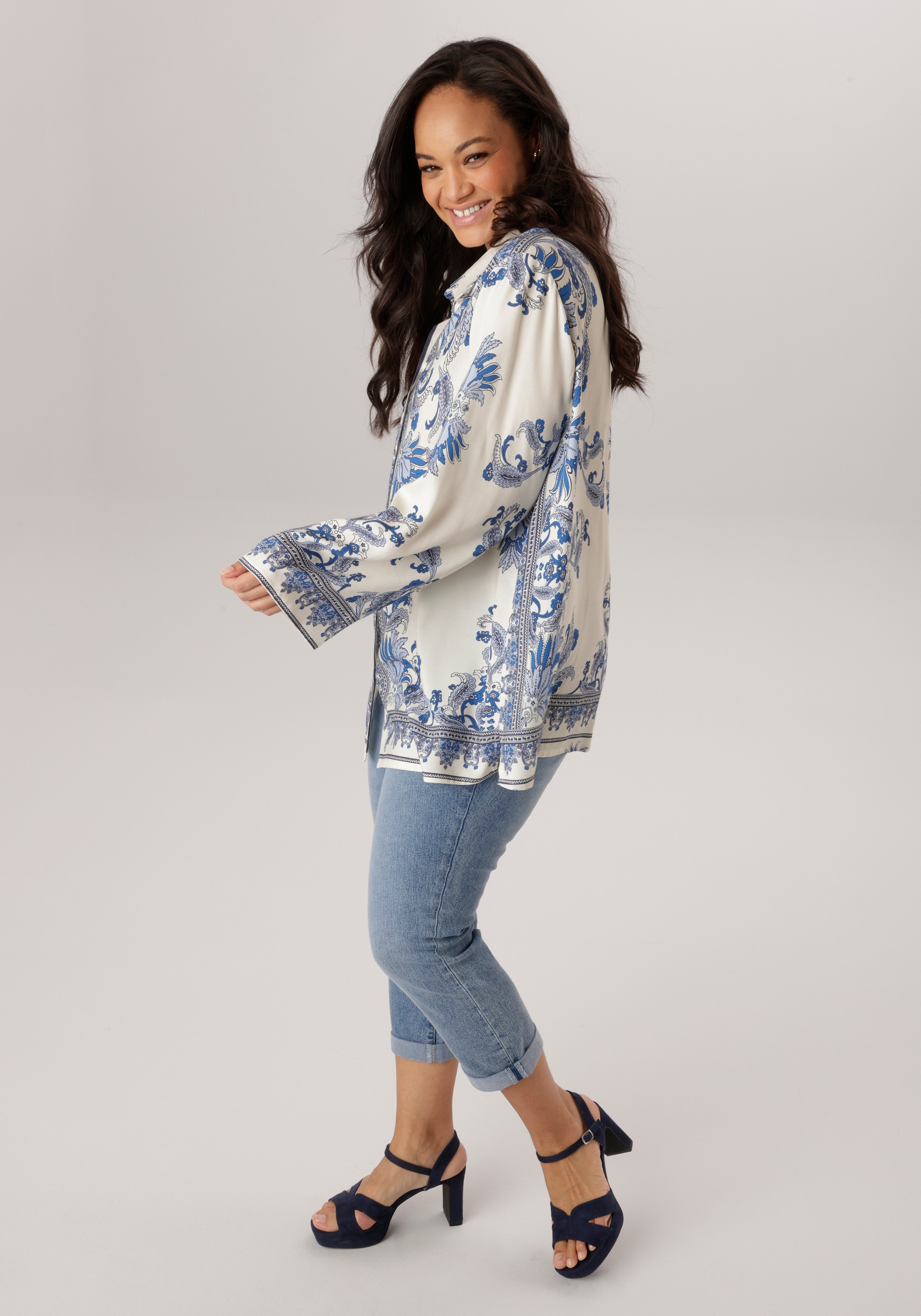 Aniston PLUS Hemdbluse mit edler Blumendruck - NEUE KOLLEKTION