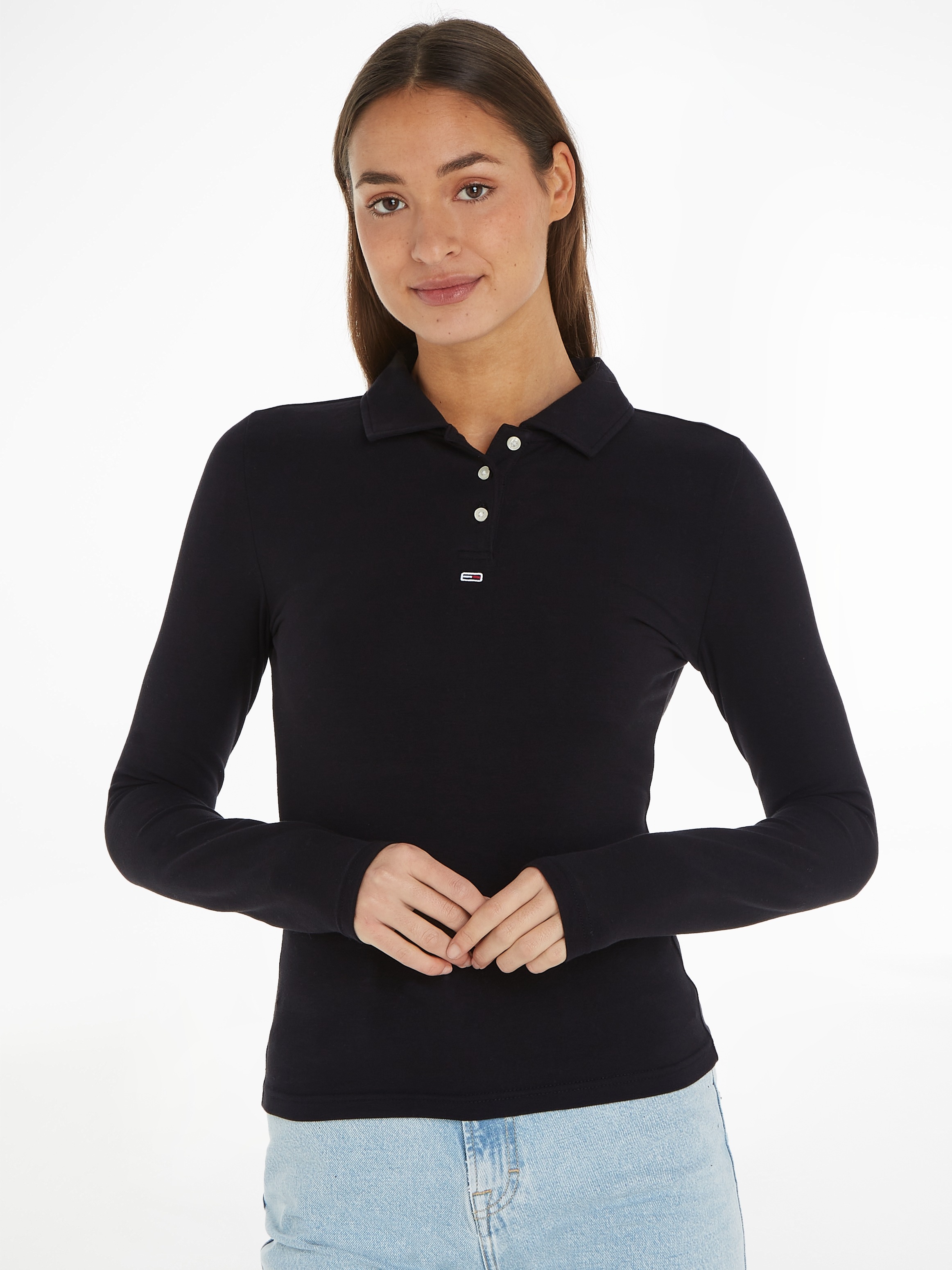 Tommy Jeans Poloshirt »TJW BBY ESSENTIAL LS POLO«, mit Tommy Jeans  Markenlabel bei ♕