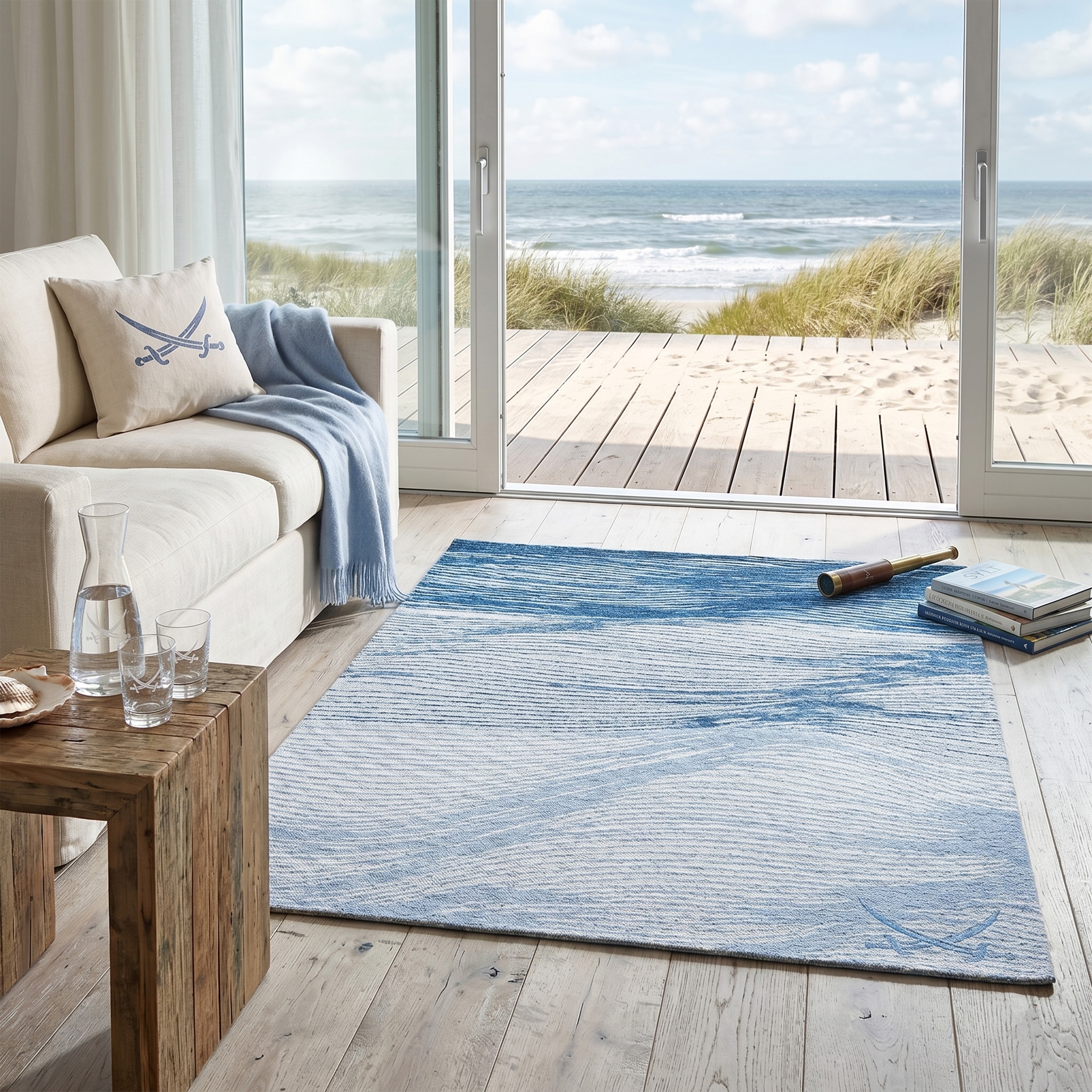 Sansibar Teppich »Keitum 007« rechteckig 3 mm Höhe Flachgewebe, modernes Wellen Design & gekreuzte Säbel