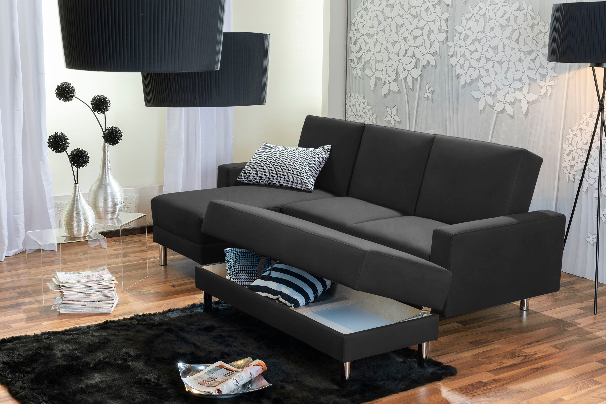 Max Winzer® Schlafsofa »Just Fresh modernes kubisches Sofa, Rückenverstellung für Sitzkomfort«, Recamiere links oder rechts montierbar, elegante Metallfüße
