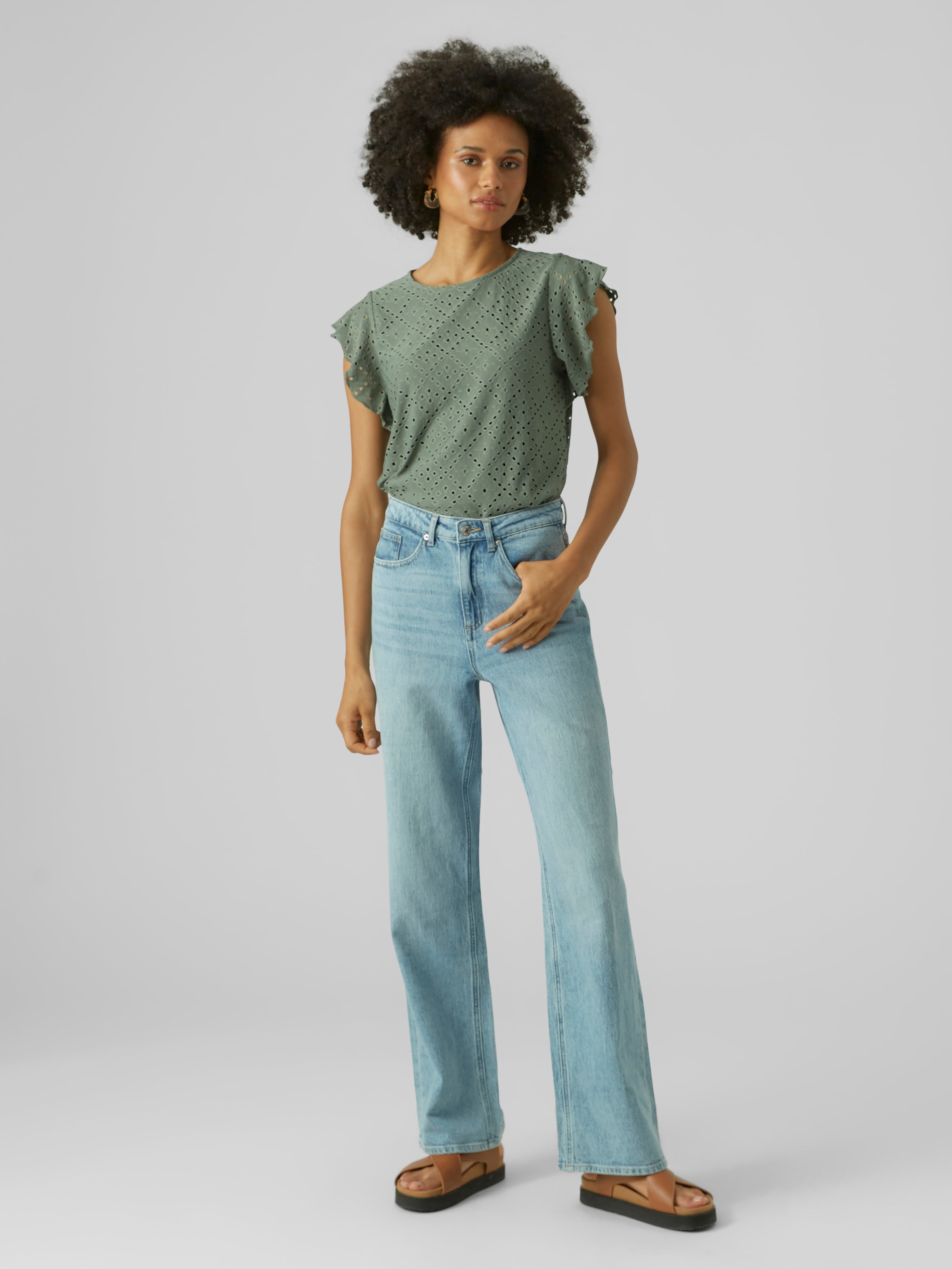 Vero Moda Rundhalsshirt »VMTASSA SL FRILL TOP NOOS«