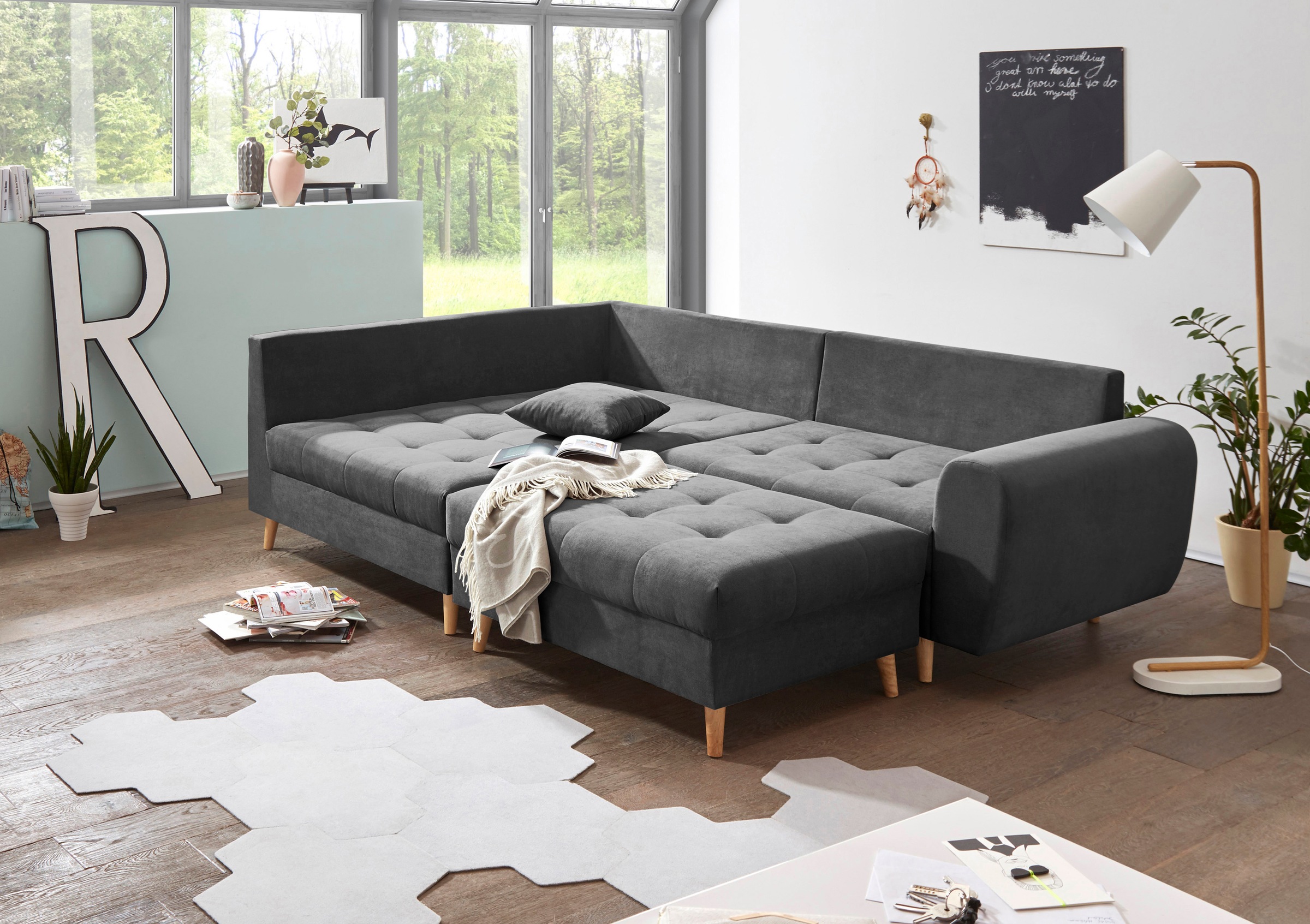 ED EXCITING DESIGN Ecksofa »Alice L-Form« mit Hocker & 3 Zierkissen
