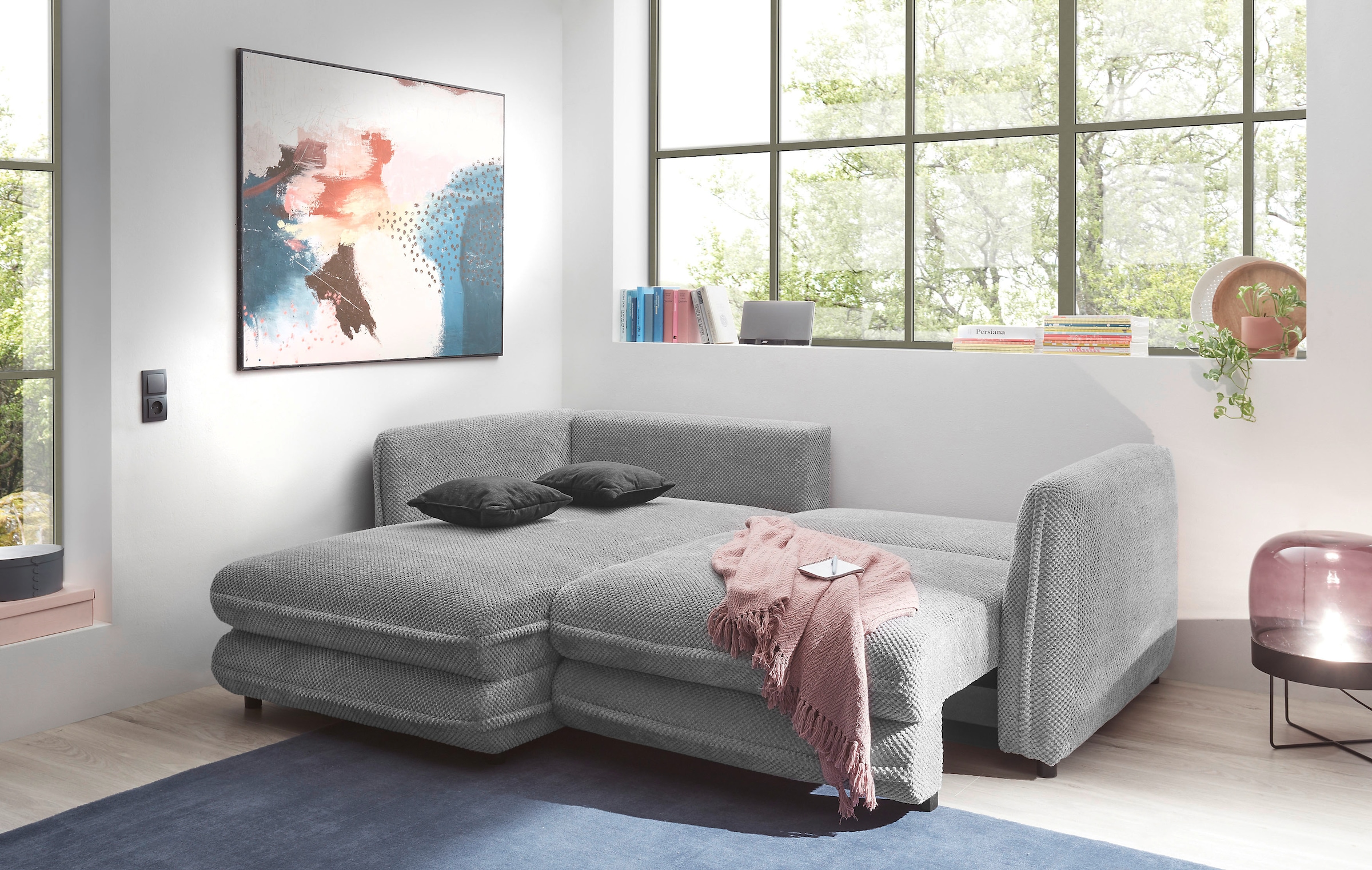 ED EXCITING DESIGN Ecksofa »Stanley L-Form«, frei im Raum stellbar, mit Schlaffunktion und Bettkasten