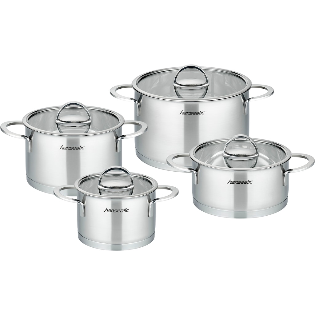 Hanseatic Topf-Set »hanseatic«, Edelstahl 18/10, (Set, 8 tlg., je 1 Fleischtopf 16/20/24 cm, Bratentopf 20 cm)