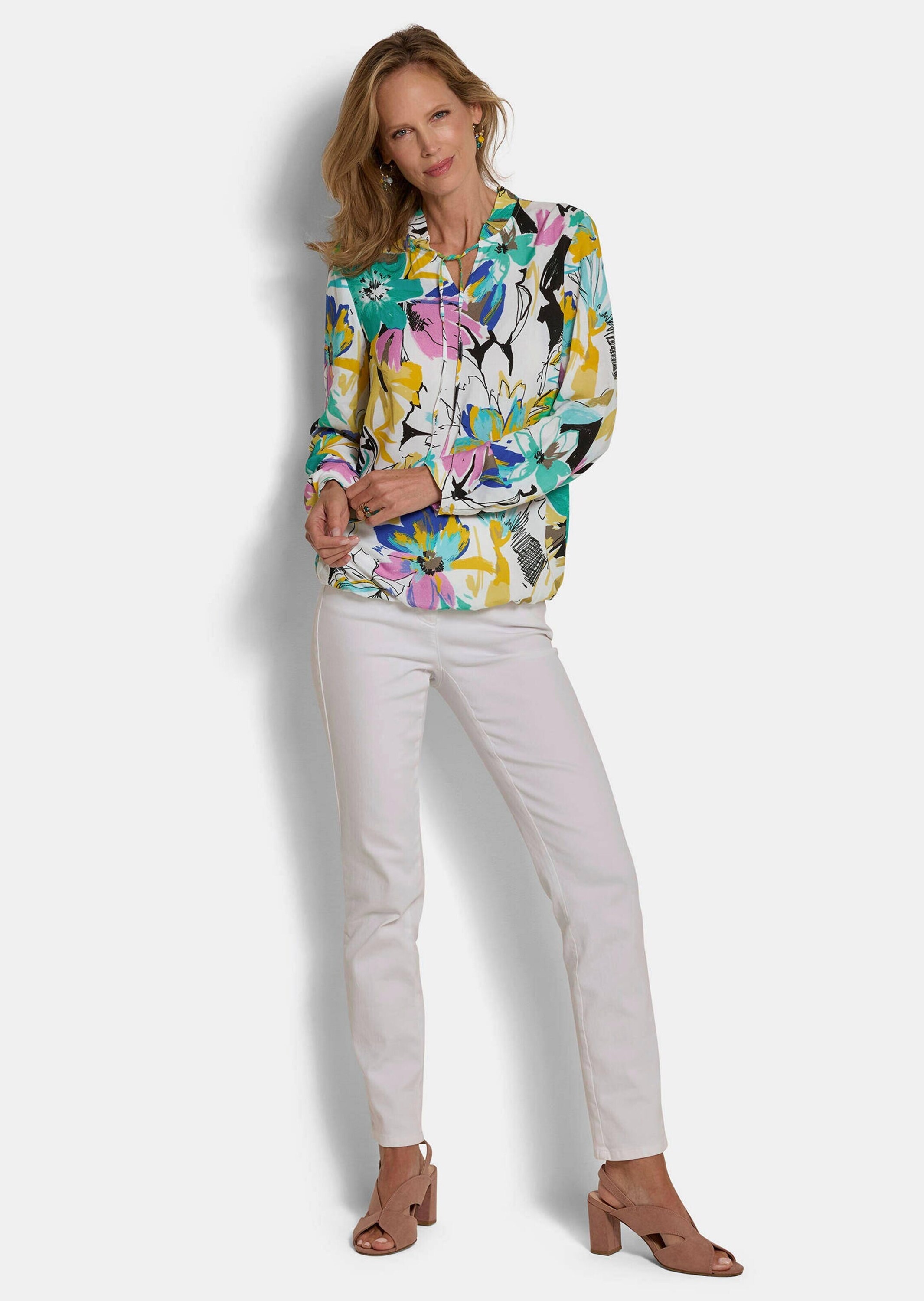 GOLDNER Schlupfbluse »Kurzgröße Viskosebluse mit Blumenprint« Sattel im Rückteil