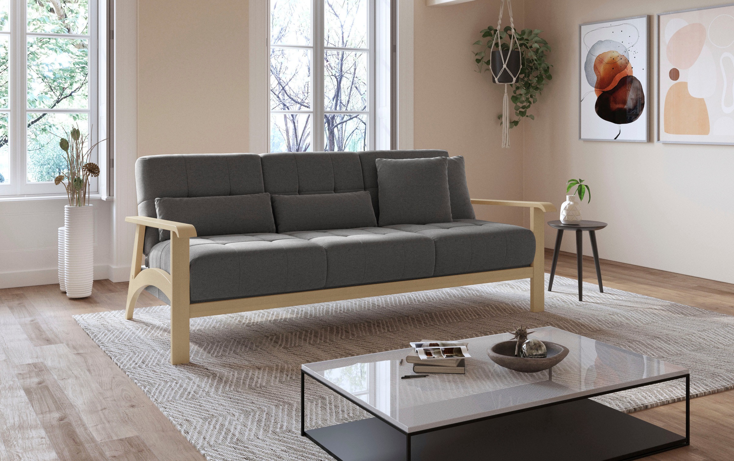 sit&more 3-Sitzer »Billund«, Armlehnen aus Buchenholz in natur, verschiedene Bezüge und Farben