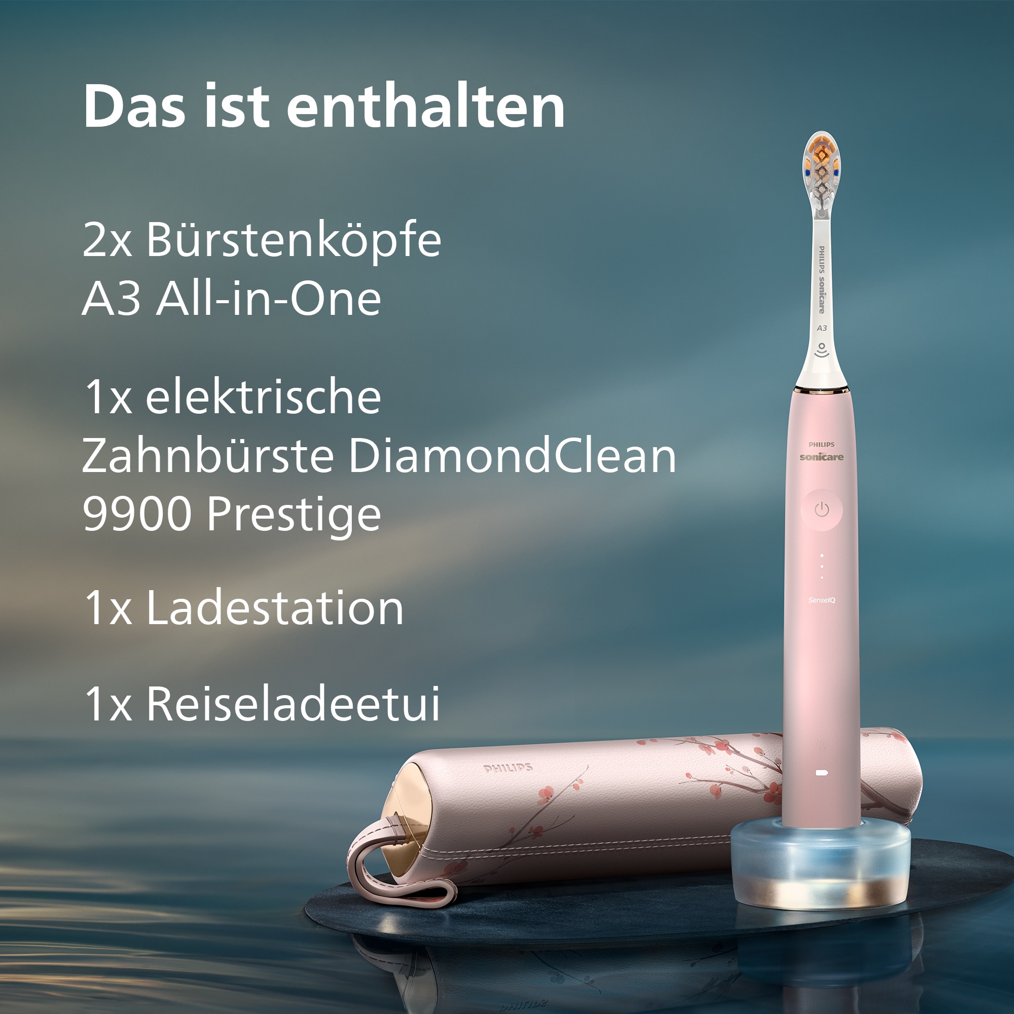 Philips Sonicare Elektrische Zahnbürste »DiamondClean Prestige 9900 HX9992« 2 Stk. Aufsteckbürsten mit integriertem Drucksensor, 5 Putzprogramme, inkl. Ladeetui