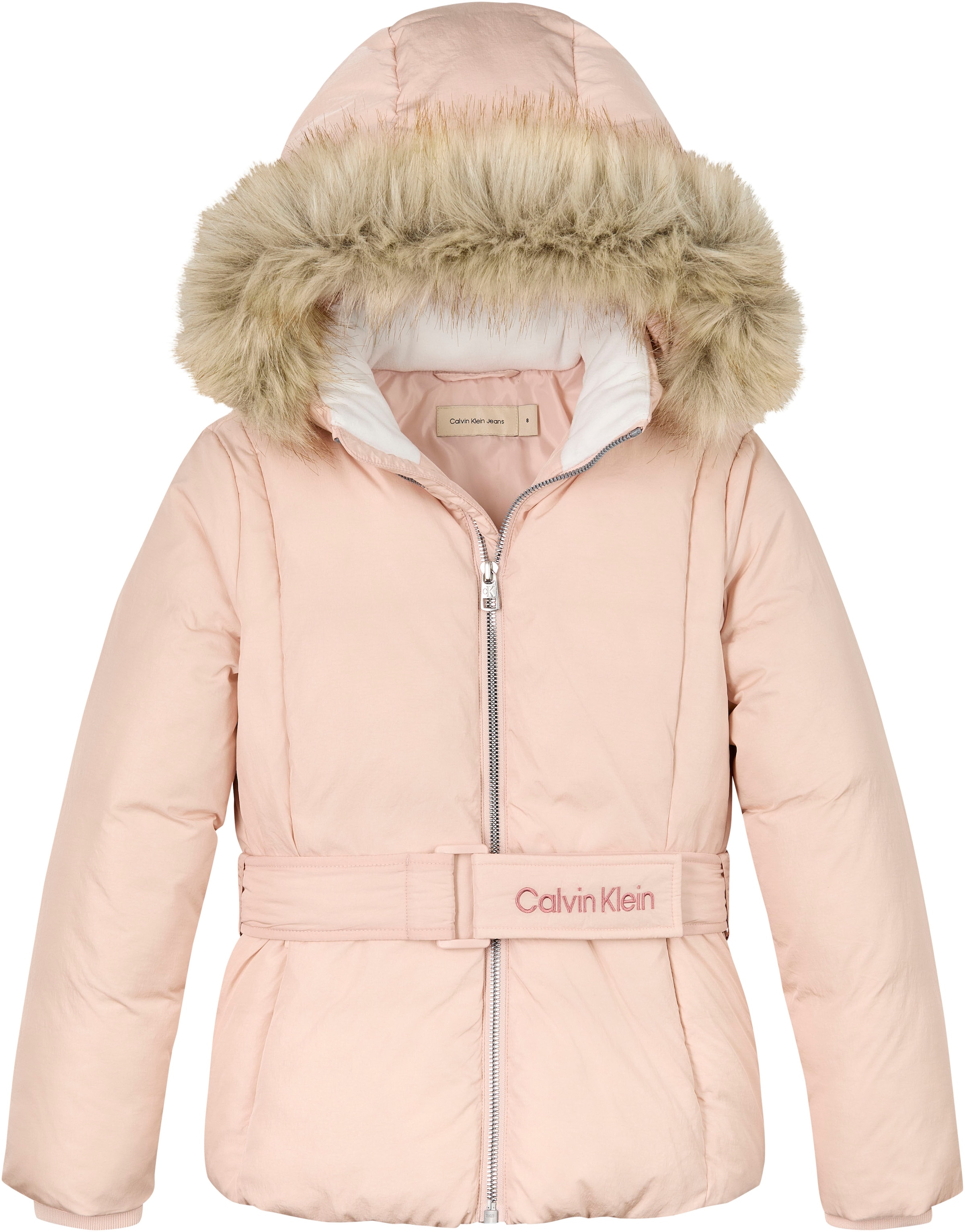 Calvin Klein Jeans Outdoorjacke »Classic Belted Fur Jacket«, mit Kapuze, für Kinder bis 16 Jahre und mit Logoschriftzug