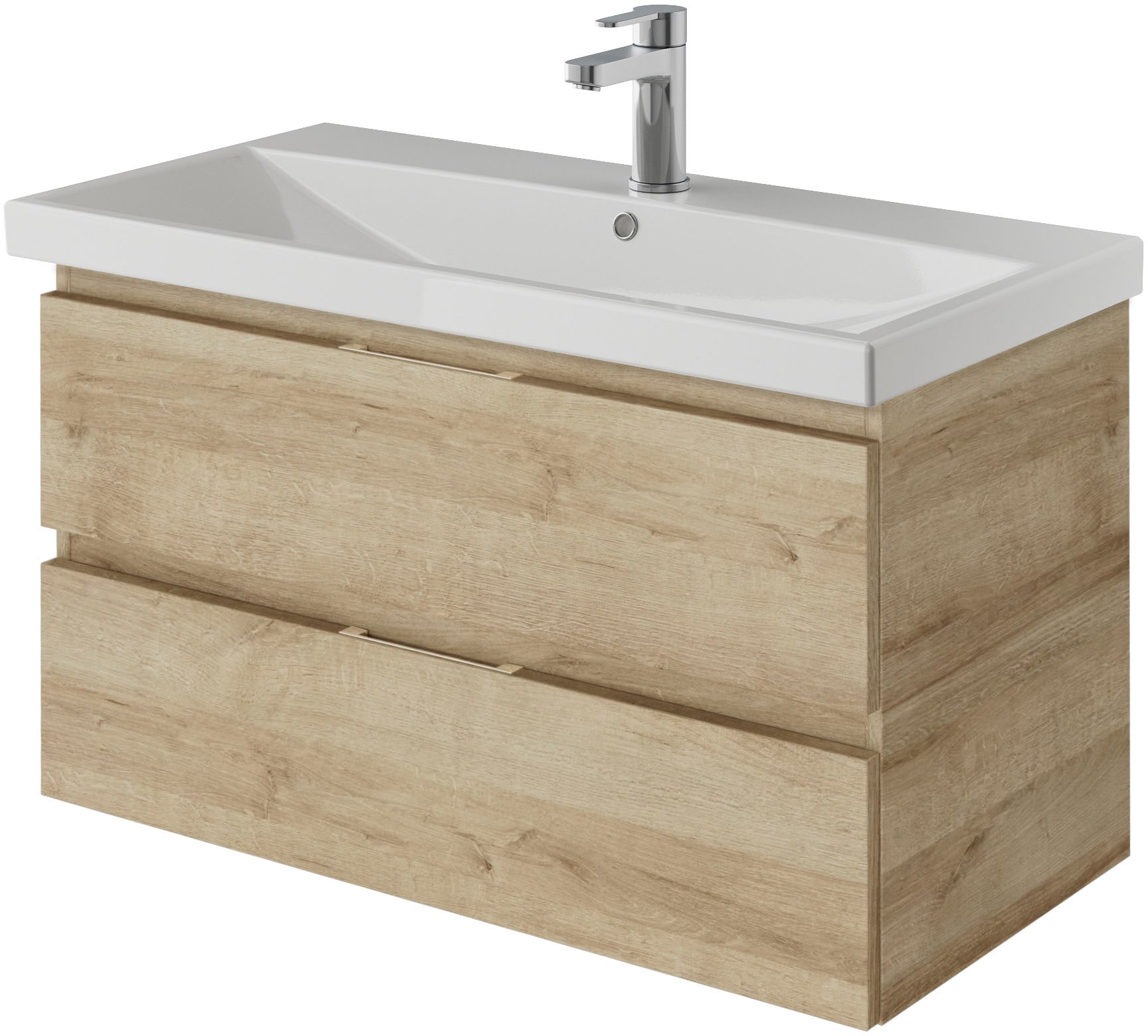 Saphir Badmöbel-Set »Serie 4035 2-teilig, Keramikwaschtisch mit LED-Spiegel, 90 cm breit«, (Set), Badezimmer-Set inkl. Türdämpfer, 2 Schubladen, Waschplatz