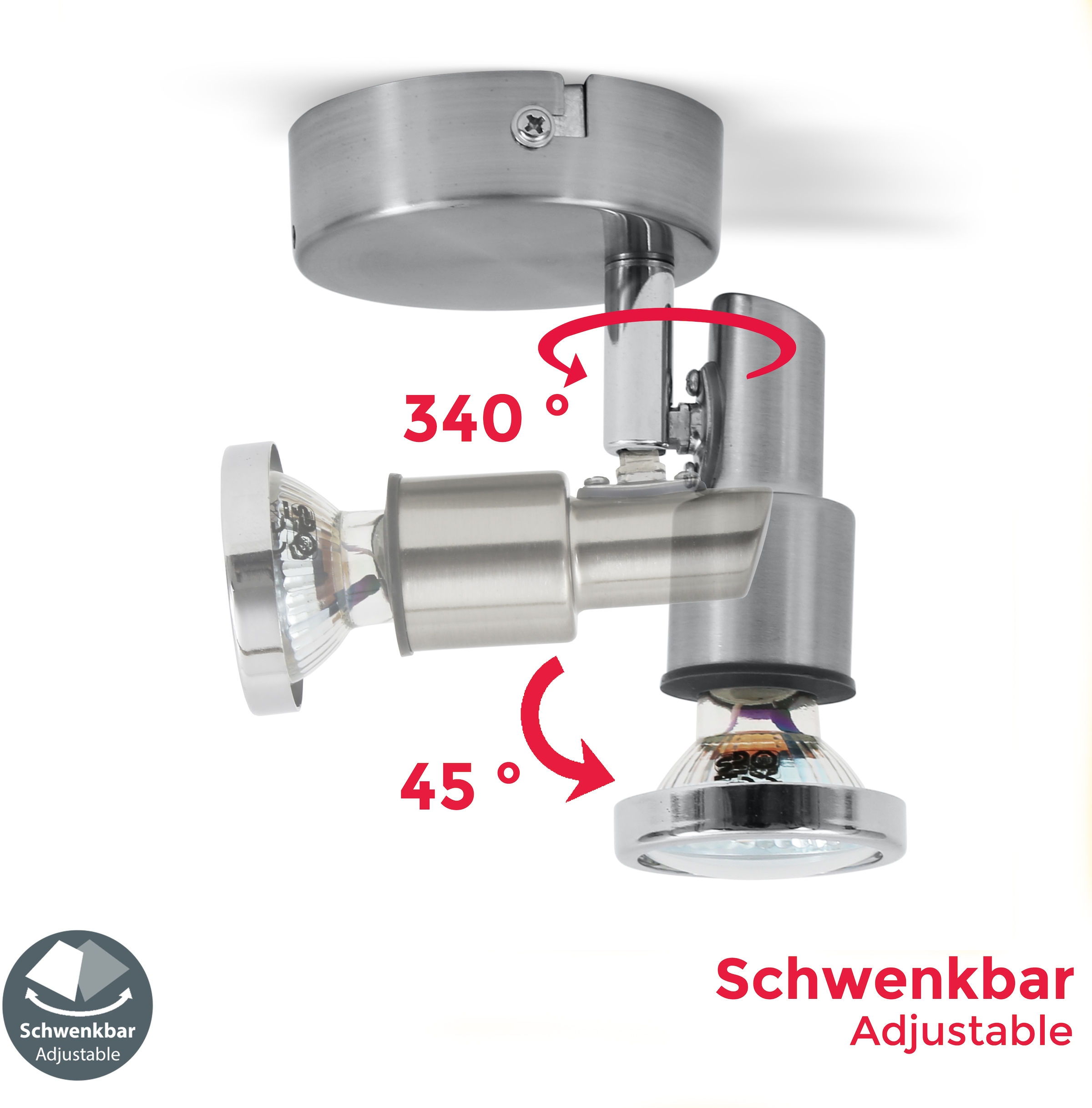 B.K.Licht LED Deckenspot »Aurel«, 1 flammig, Leuchtmittel GU10 | Leuchtmittel wechselbar, Wandleuchte, Deckenleuchte, schwenkbar, 5W 400lm 3.000K, GU10, IP44