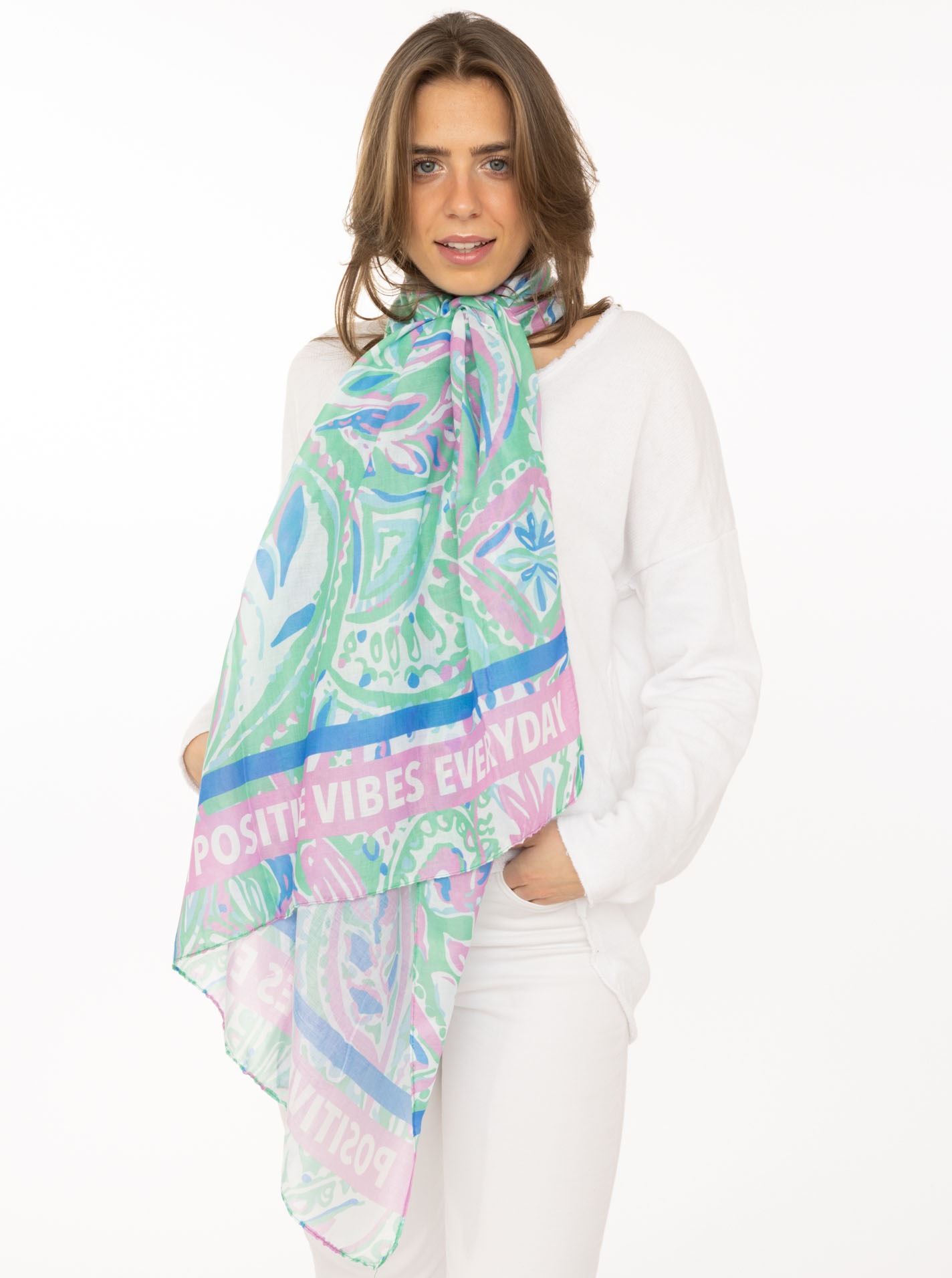 Zwillingsherz Modeschal ""Paisley"" transparent, aquarell Print, Schriftzug