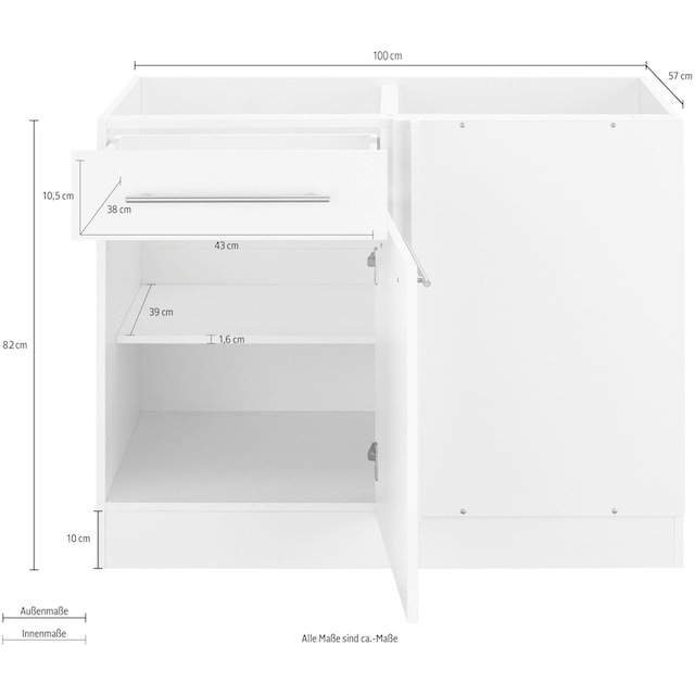 wiho Küchen Eckunterschrank »Unna«, 100 cm breit, Planungsmaß 110 cm, ohne  Arbeitsplatte auf Rechnung bestellen