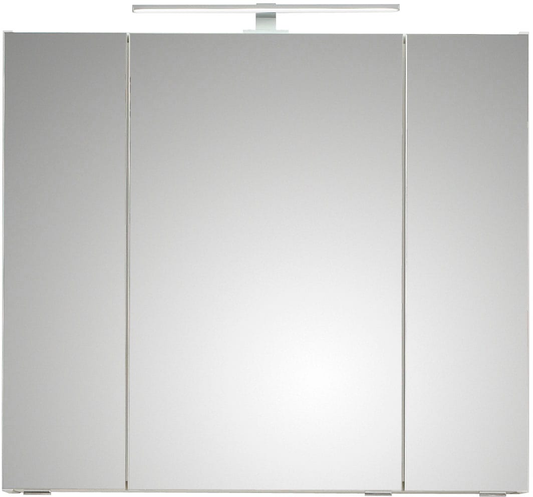 Saphir Spiegelschrank »Quickset 857 Badschrank, 3 Spiegeltüren, 6 Einlegeböden, 80 cm breit«, inkl. LED-Beleuchtung, Türdämpfer, Schalter-/Steckdosenkombination