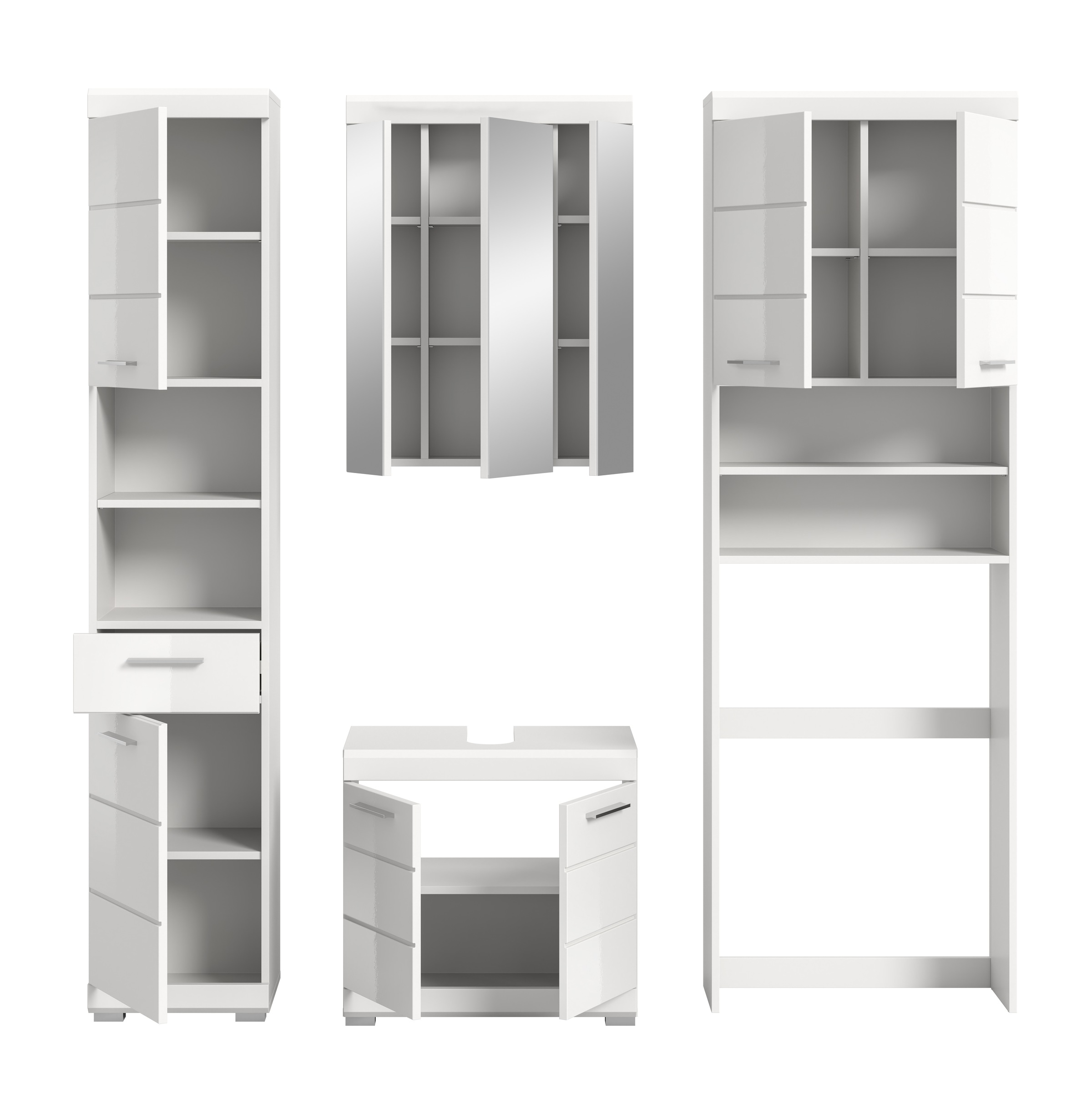 INOSIGN Badmöbel-Set »Siena, 4 teilig, bestehend aus:«, (Set), Hochschrank, WBU, Spiegelschrank, Waschmaschinenumbauschrank