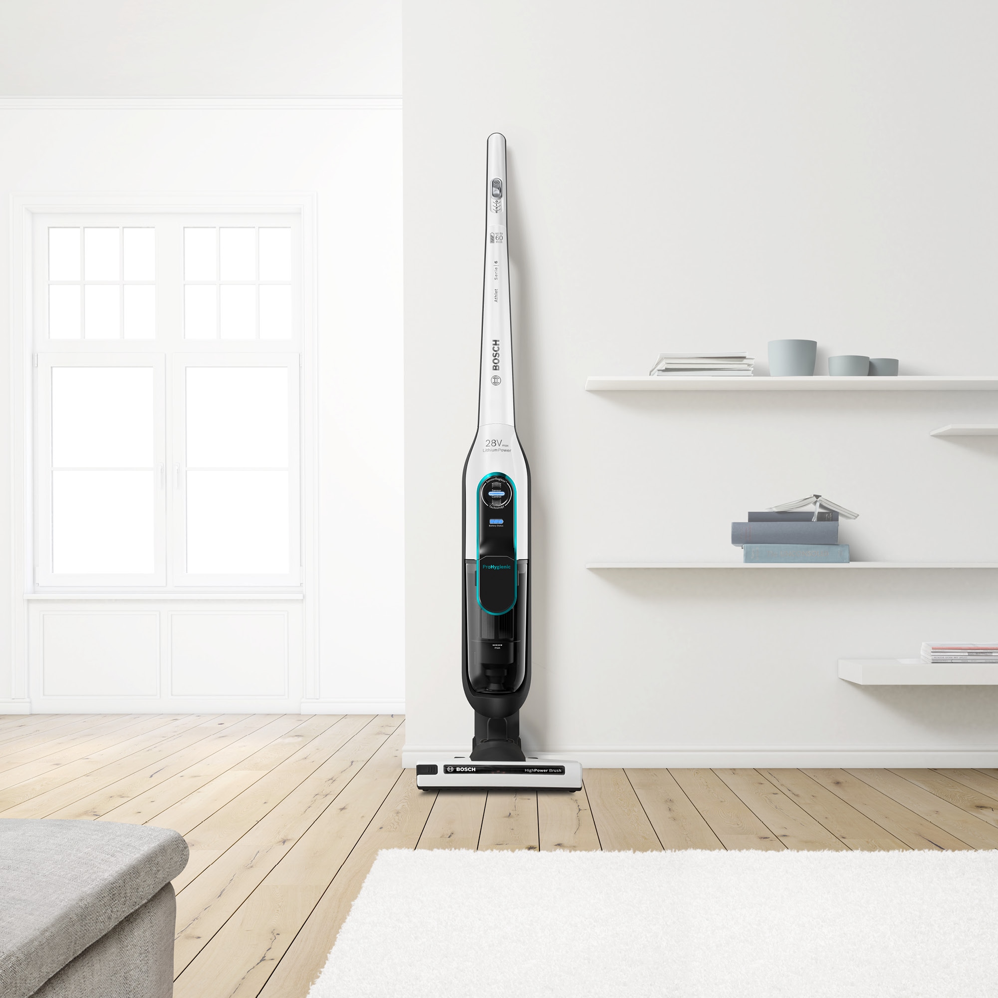 BOSCH Akku-Stielstaubsauger »Athlet BCH86HYG1, 28Vmax, freistehend, Hygiene-Filter, Turbo-Stufe«, ideal für Allergiker, alle Bodenarten, bis 60min Laufzeit, Li-Ion Akku