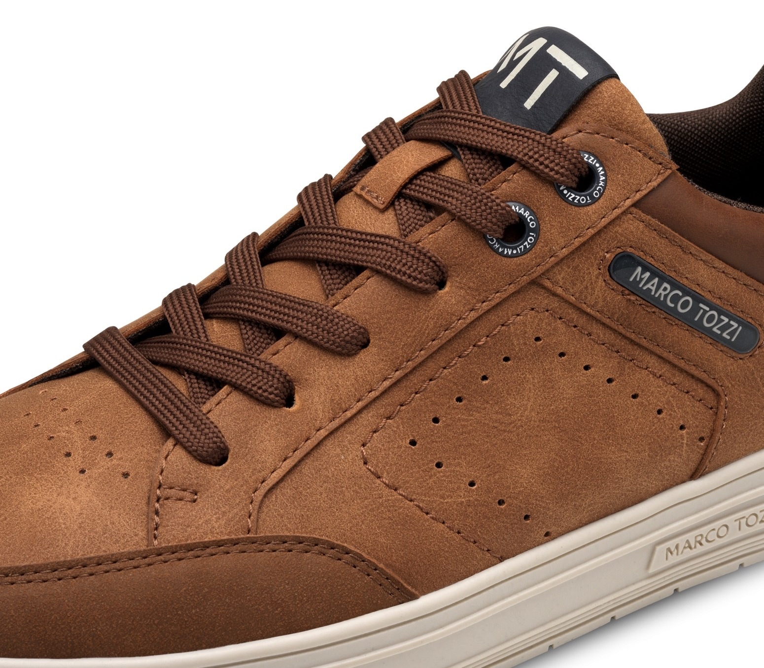 MARCO TOZZI Plateausneaker, Freizeitsch, Halbschuh, Schnürschuh mit Perforierung und Ziernähten