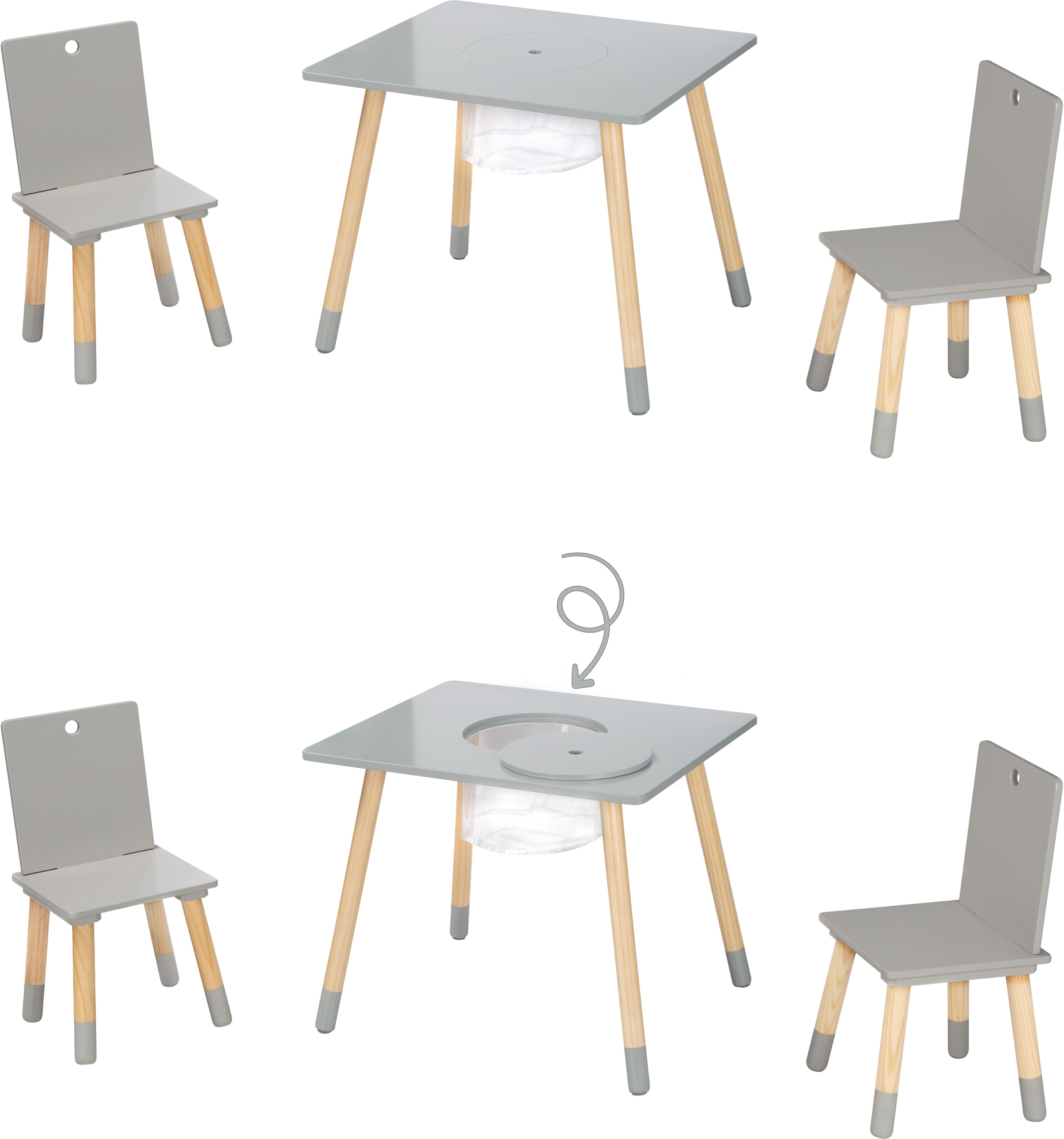 roba® Kindersitzgruppe »Sitzgruppe mit Holz ♕ bei Aufbewahrungsnetz, aus grau«