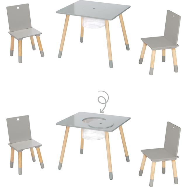 roba® Kindersitzgruppe »Sitzgruppe mit Aufbewahrungsnetz, grau«, aus Holz  bei ♕