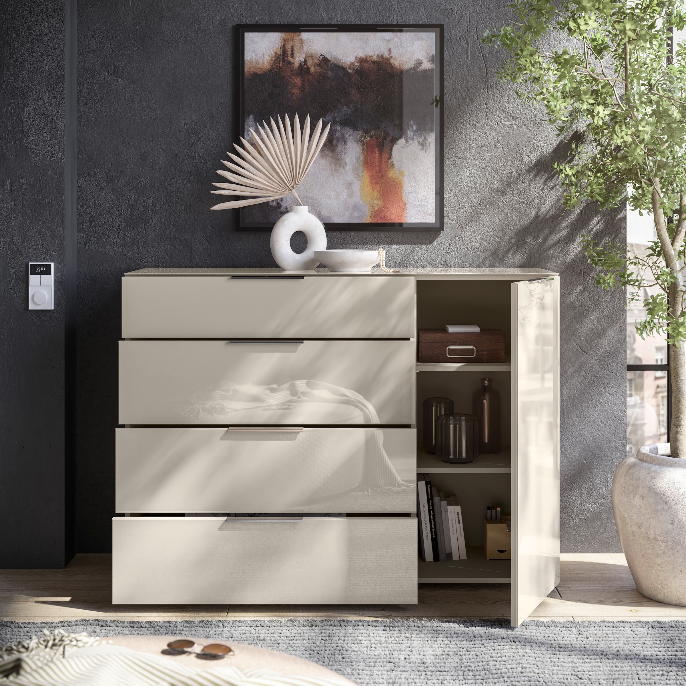 HBZ Kommode »Santorin, BxHxT 135x99x40 cm«, (1 St.), Breite 135cm, Softclose für Türen und Schubkästen, Melaminbeschichtung