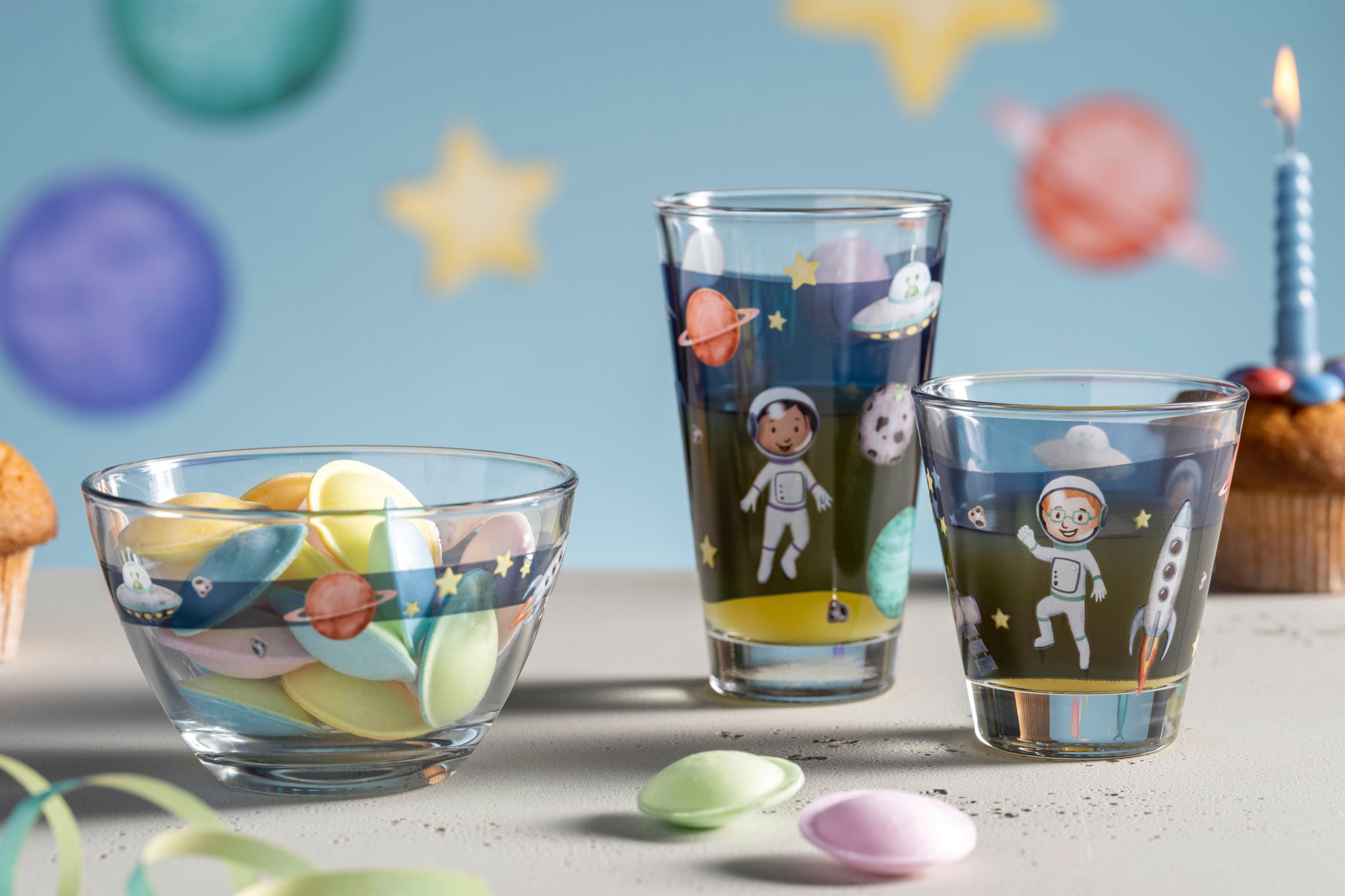 LEONARDO Kinderschale »Weltall BAMBINI AVVENTURA«, 6 tlg., aus Glas, BAMBINI AVVENTURA, 12 cm, Kalk-Natron-Glas