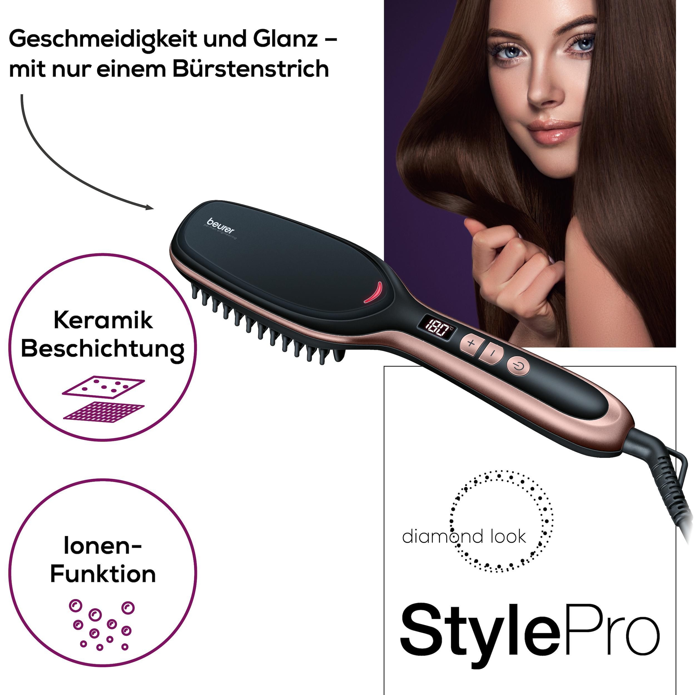 BEURER Haarglättbürste »HS 60 Haarglättungsbürste für geschmeidige, glänzende Haare«, 3-Phasen-System, Mit Keramik Beschichtung zum Schutz der Haare und Ionenfunktion