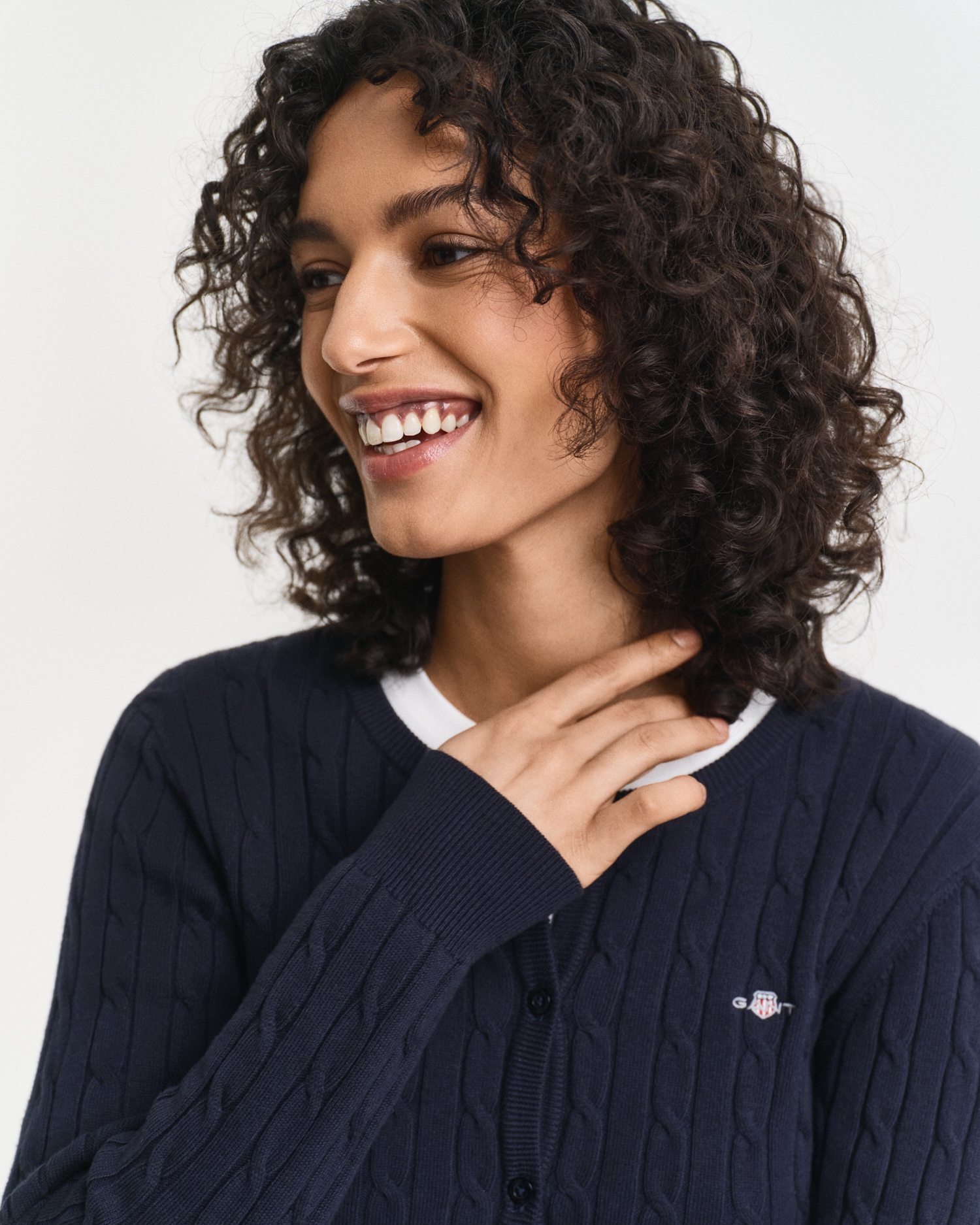 Gant Cardigan »STRETCH COTTON CABLE«, Zopfmuster, Slim Fit, Rundhals