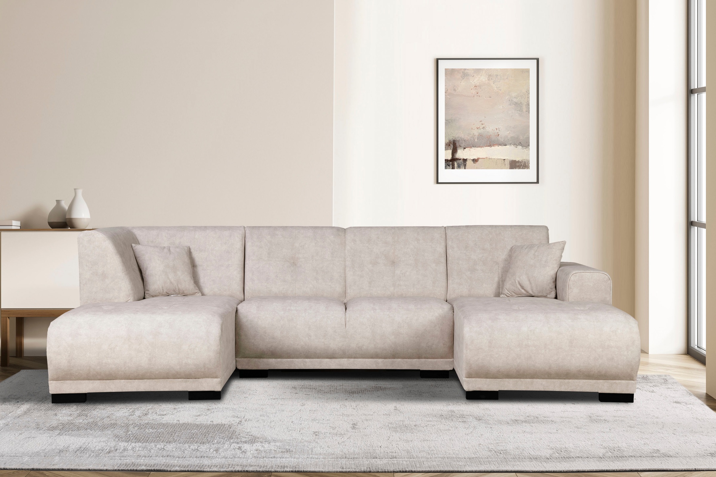 Home affaire Wohnlandschaft »Langeland U-Form«, incl. 2 Zierkissen, Recamiere wahlweise links oder rechts