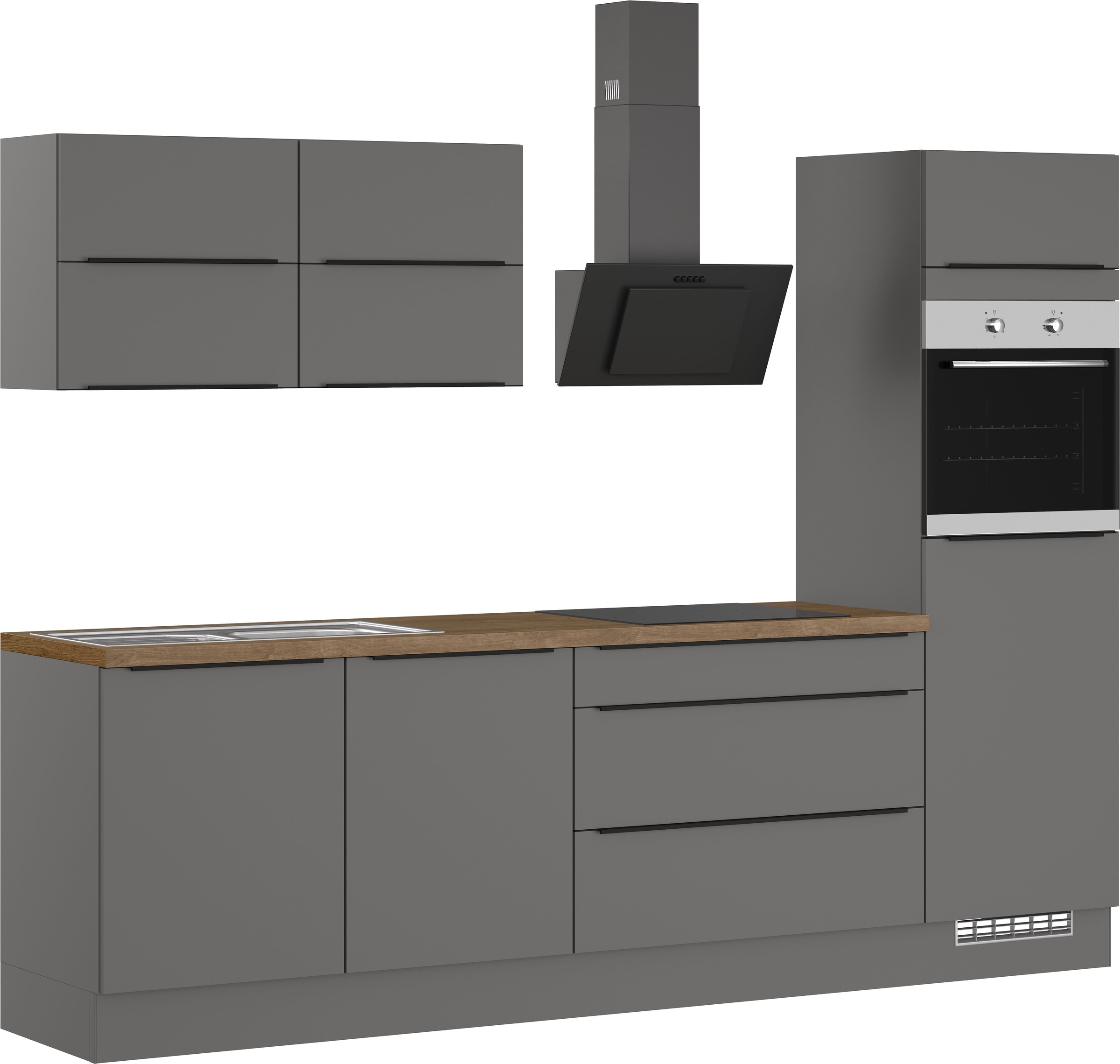 IMPULS KÜCHEN Küchenzeile »"Toledo", Ausrichtung wählbar, Schubkästen mit Soft-Close,« vormontiert, wahlweise mit E-Geräten, Breite 280 cm