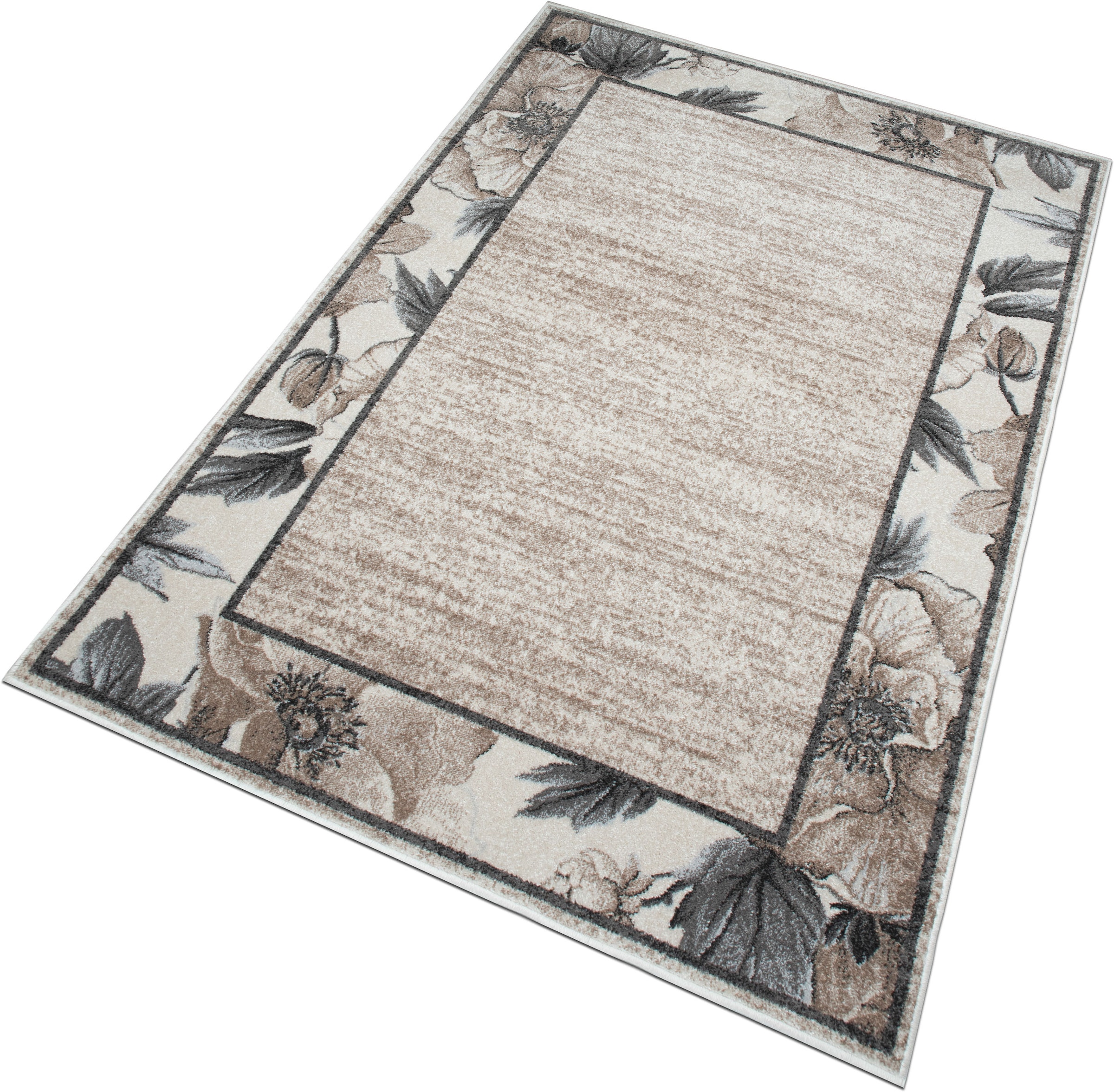 OTTO home Teppich »Florent mit Rahmen, Blumen Design« rechteckig 9 mm Höhe Floral, detailreiche Blüten, meliert, elegant, Wohnzimmer