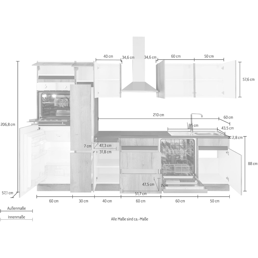 OPTIFIT Küchenzeile »Roth«, mit E-Geräten, Breite 300 cm