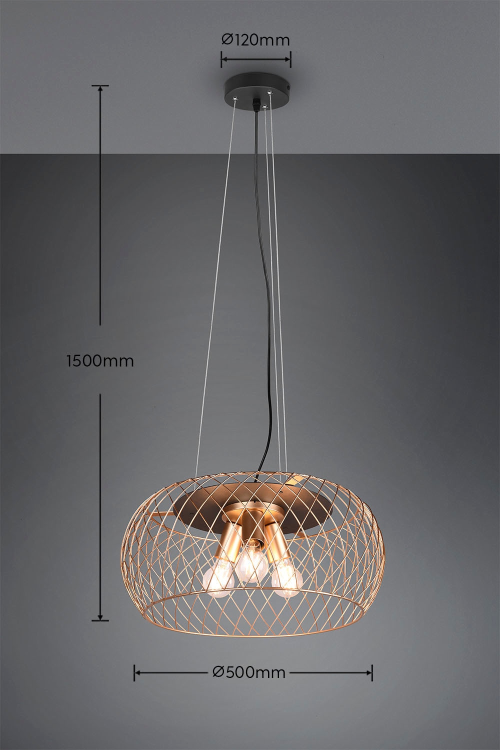 TRIO Leuchten Pendelleuchte »Tamil«, 3 flammig, Leuchtmittel E27 | ohne Leuchtmittel, Hängelampe höhenverstellbar, exkl 3x E27 max 40W, Metallschirm