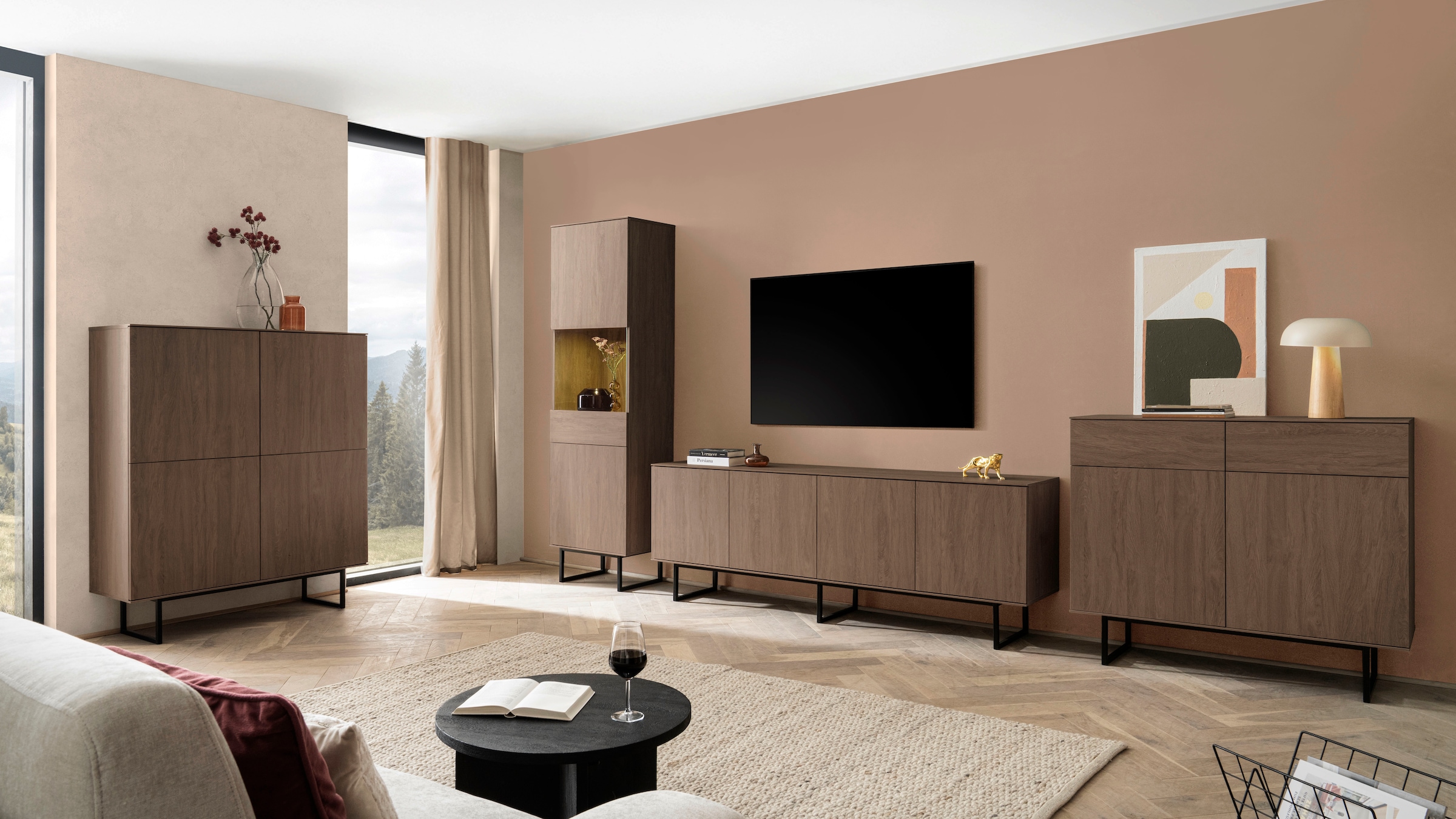 Home affaire Highboard »Lund, moderner Schrank, Kommode mit Kufengestell« optisch dünner Oberboden, hochwertige Optik, ausreichend Stauraum