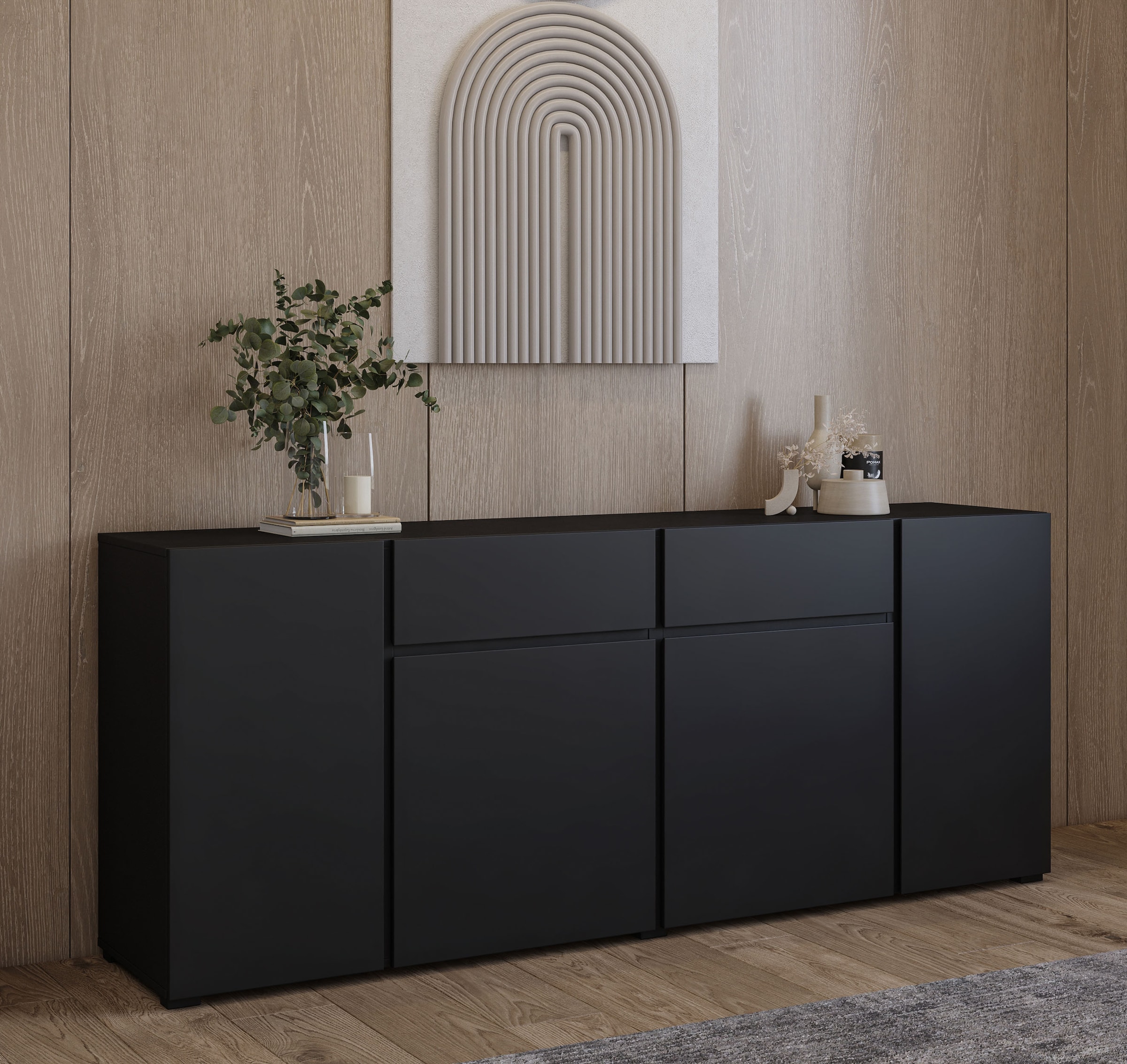 INOSIGN Sideboard »Metric,Breite 195 cm, grifflose Kommode 4 Türen/2 Schubkästen«, Schubladenschrank mit viel Stauraum, Einlegeböden verstellbar