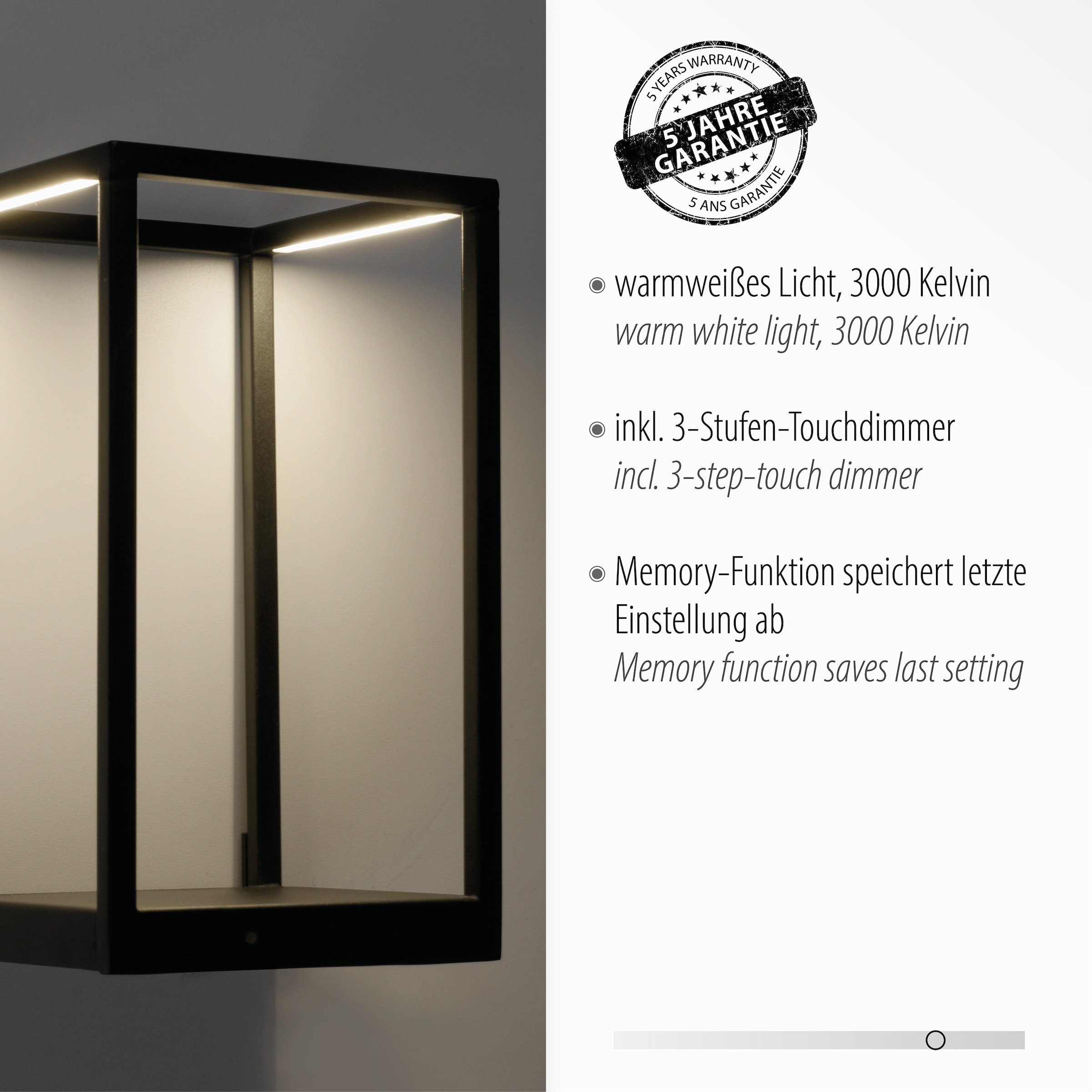 Places of Style 3-Stufen-Touchdimmer LED Wandlampe, »Cashel«, 3000 2 online Regal XXL inkl. mit K, Garantie Wandleuchte flammig-flammig, kaufen 3 Jahren 