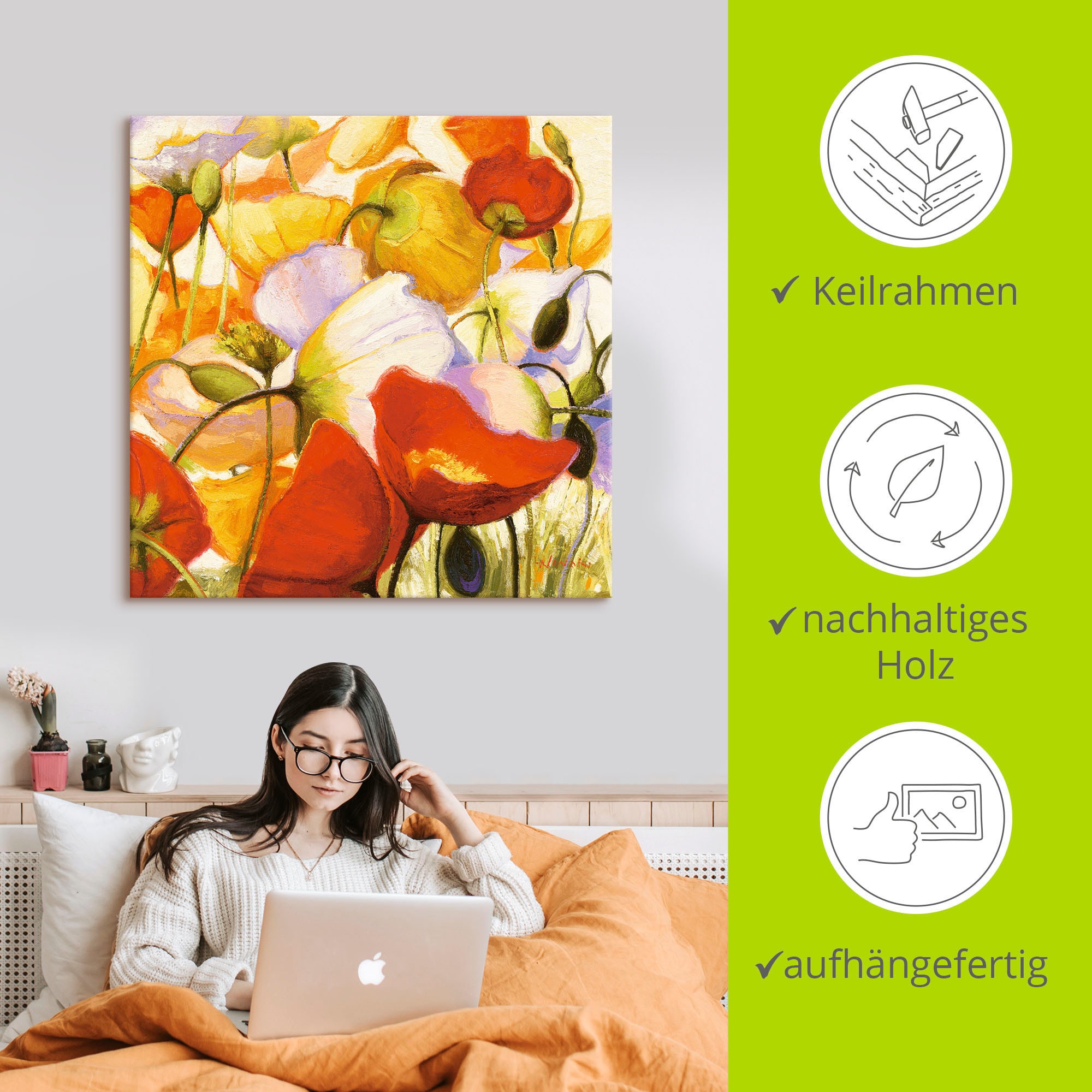 Artland Leinwandbild »Mohnblumen aus der Nähe« Blumen 1 Stk. tlg. auf Holzrahmen gespannt