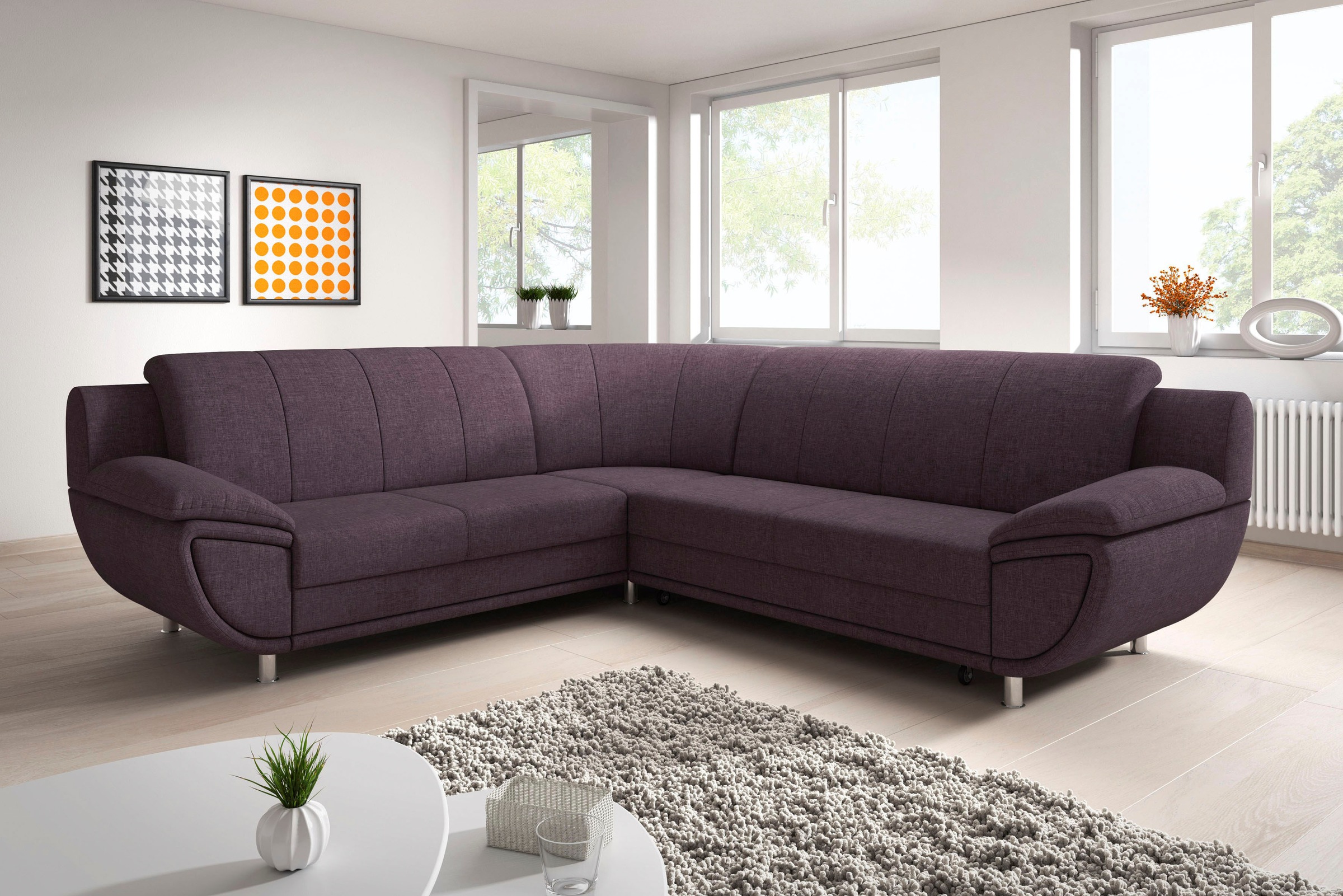 TRENDMANUFAKTUR Ecksofa »Rondo II, zeitlos & elegant, bequeme Armlehnen, L-Form«, wahlweise mit Federkern, wahlweise mit Bettfunktion, B/T 247/267cm