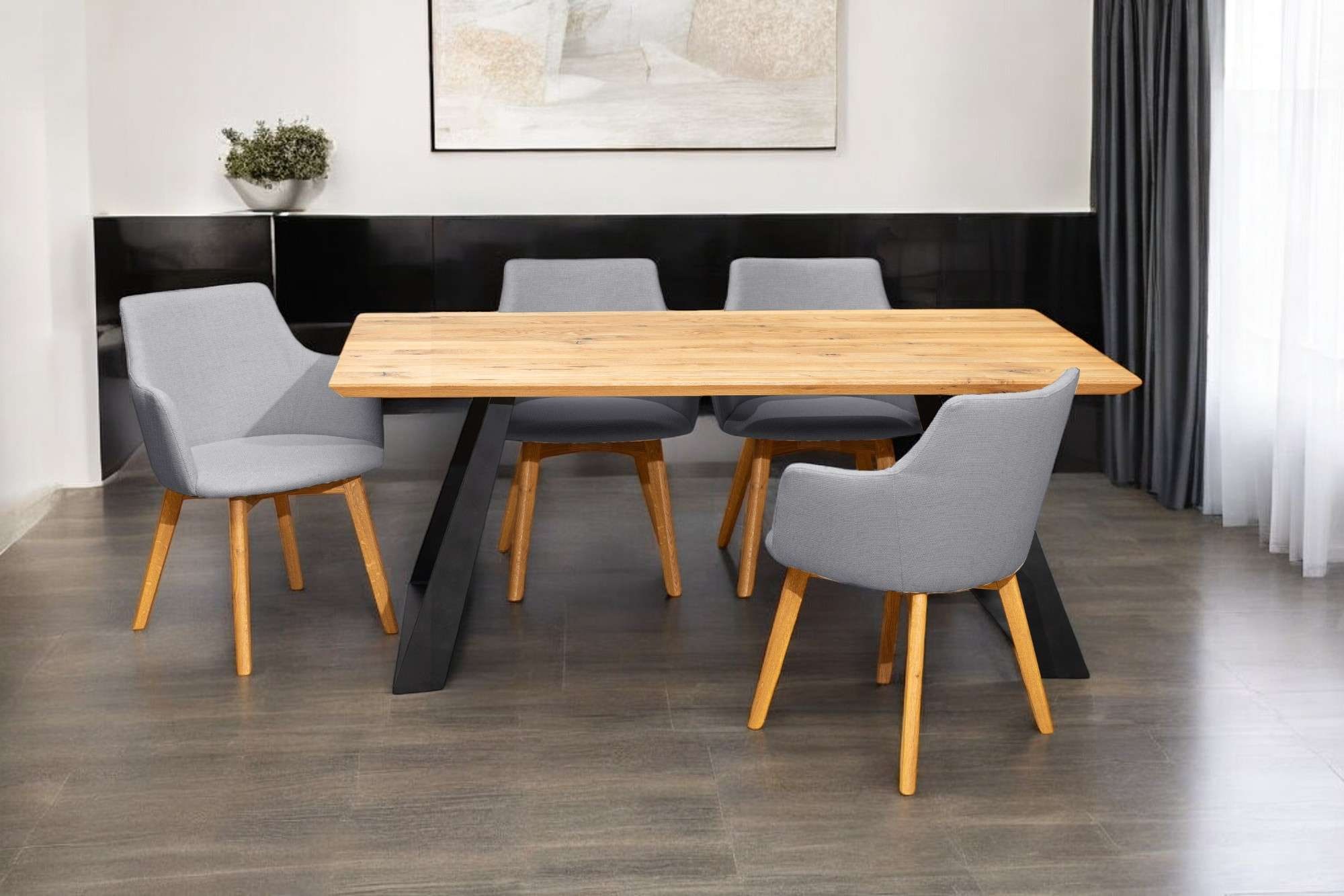 Home affaire Essgruppe »Ena Sitzgruppe für Küche/Esszimmer, Esstisch mit 4 Polsterstühlen 5tlg« Set, 5-tlg, 5 Stk. tlg. Stuhlbeine in Eiche Natur oder Buche Schwarz, Tisch 180 cm, U-Gestell