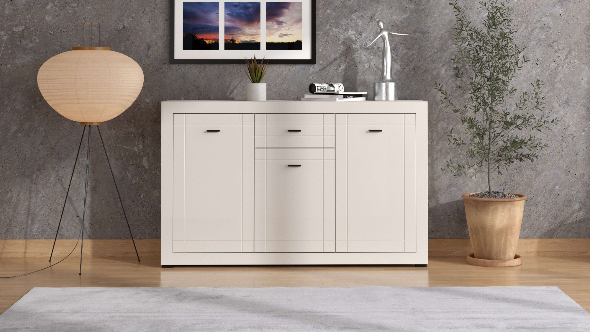 Home affaire Sideboard »Warwick Kombikommode, Schrank, Schubladenkommode« Modernes Sideboard: Kaschmir, 3 Türen & 1 Schublade, Heißfolienprägung