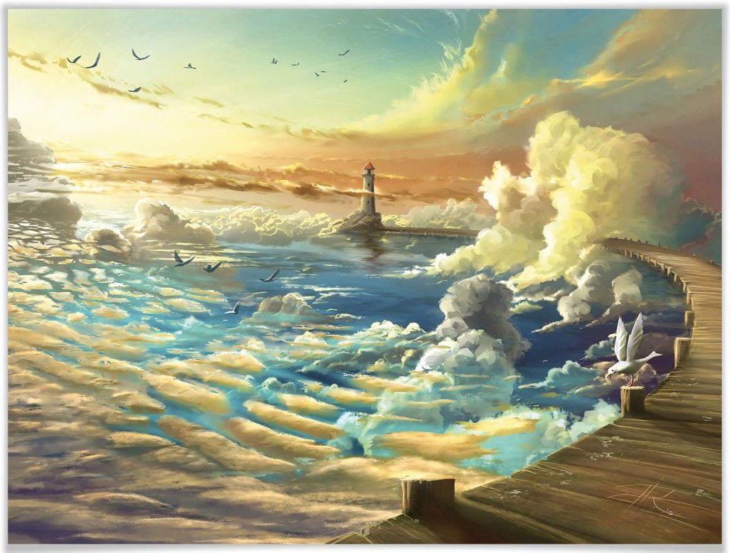 Wall-Art Poster »Surrealismus Bild Ufer Schriftzug, St.), Himmels«, des Wandposter Poster, auf Raten Wandbild, bestellen (1 Bild