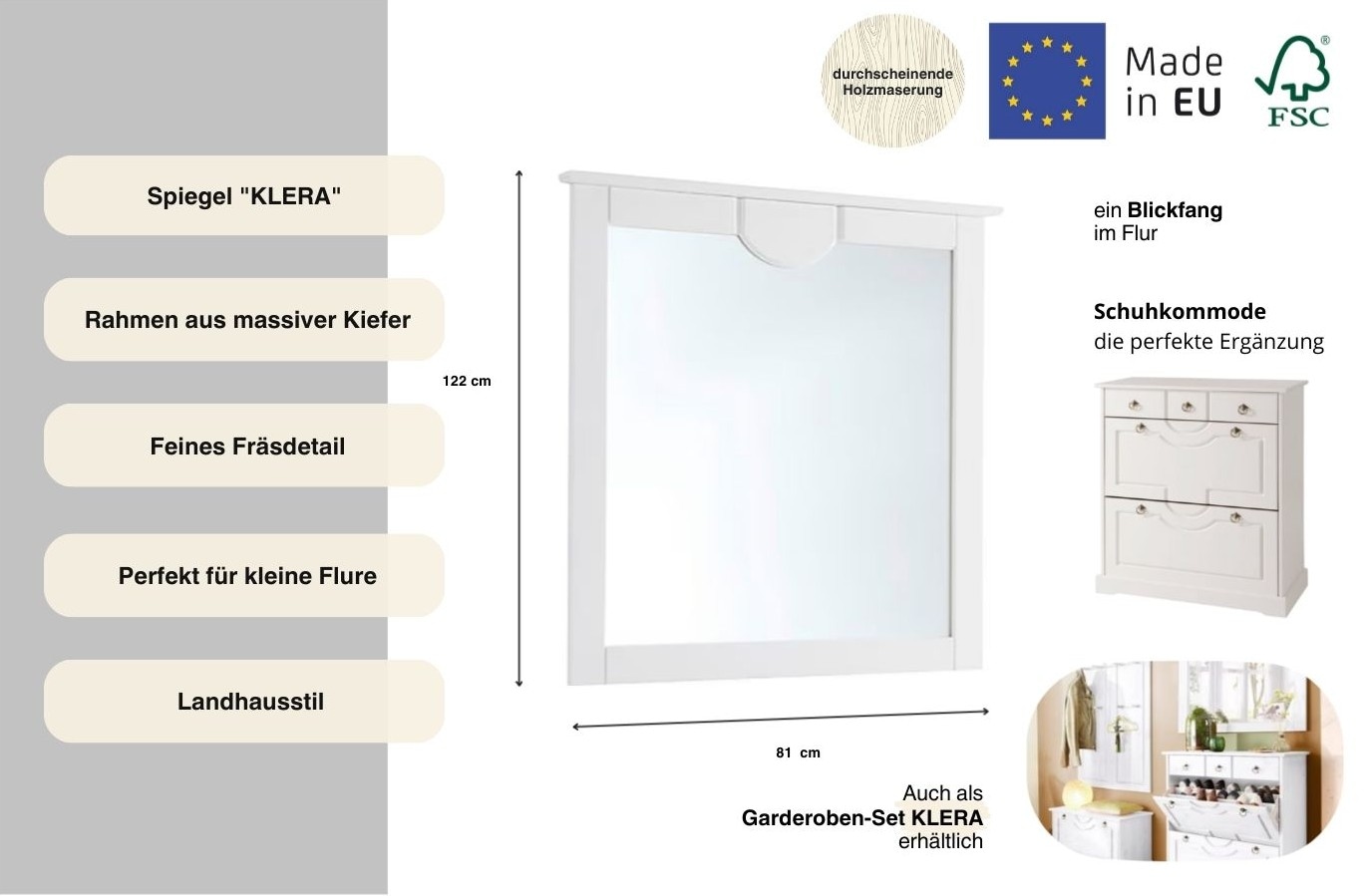 OTTO home Spiegel »Klera« Breite 81 cm, aus massiver Kiefer, FSC®-zertifiziert