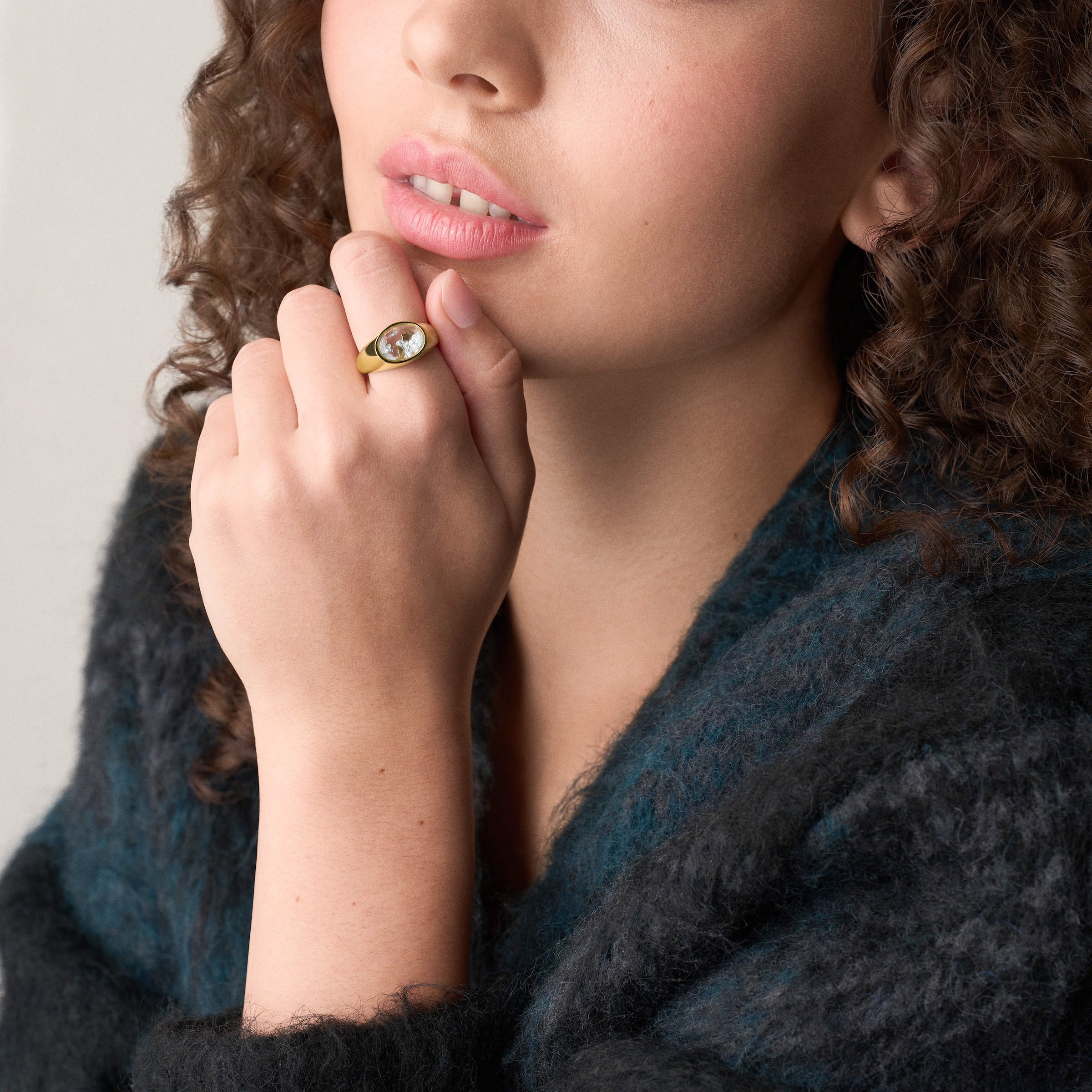 Fossil Fingerring »Schmuck Geschenk Edelstahl SADIE Mond Stern« mit Zirkonia (synth.) - mit Perle (synth.)