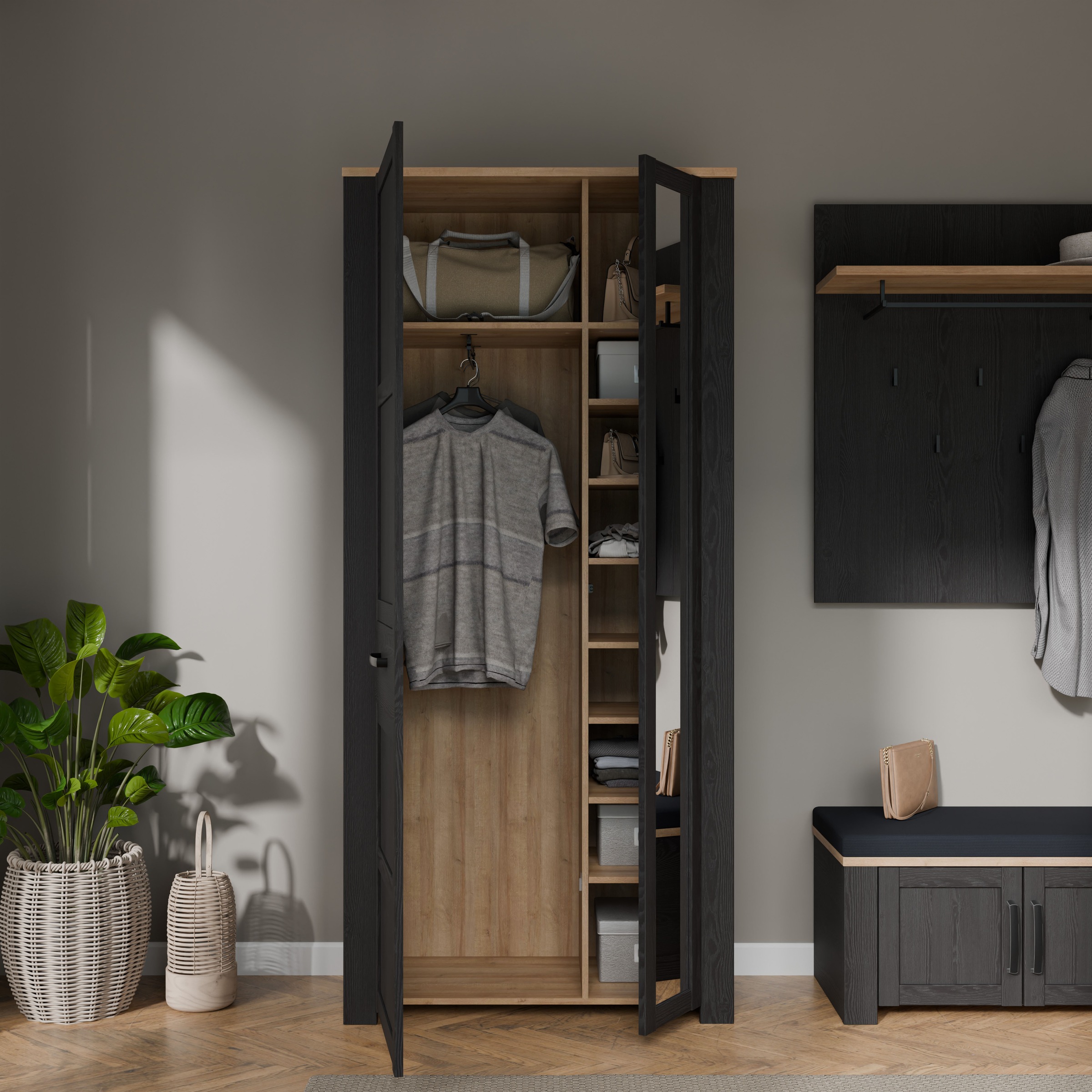 FORTE Garderobenschrank »Garderobenschrank, Höhe 205,4cm, Spiegel, Soft Close, Push to Open« B/H/T 94,4/205,4/42 cm