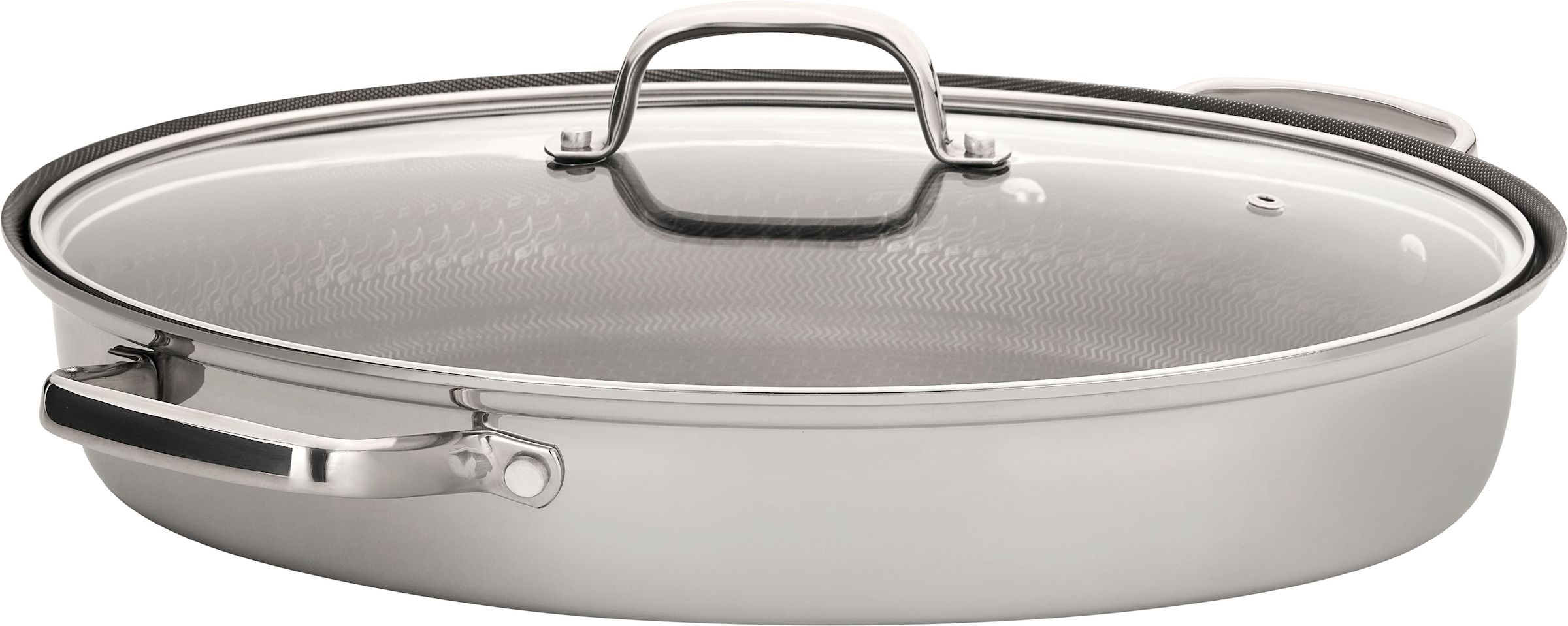 HENSSLERS Fischpfanne »HENSSLERS Edelstahl Fisch- & Schnitzelpfanne, mit Wabenstruktur« Edelstahl 2 Stk. tlg. inkl. Glasdeckel und Dünsteinsatz, Abmessung ca. 38x26 cm