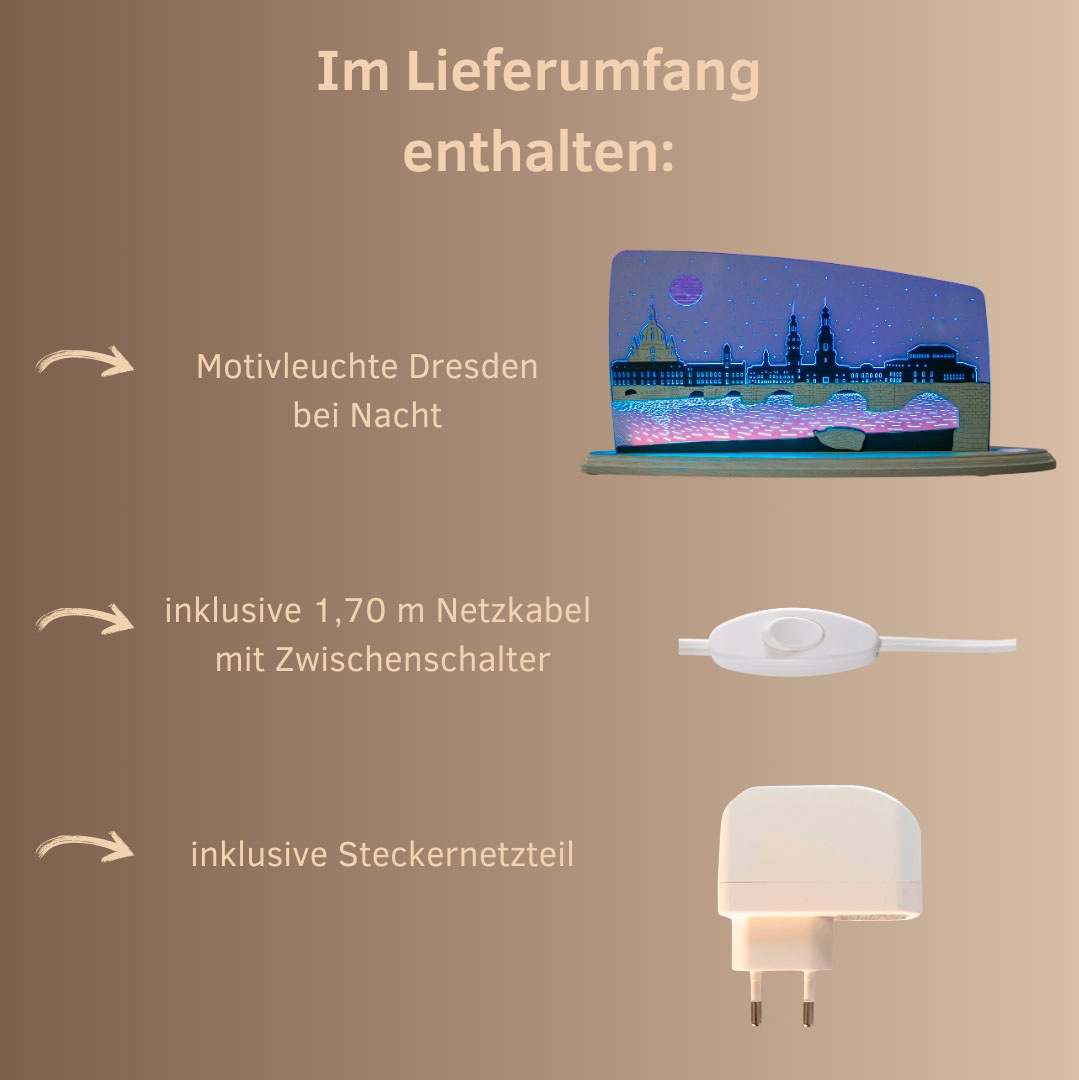 Weigla LED Dekolicht »Dresden bei Nacht, Holz & Acrylglas, BLAU-GRAU, Made in Germany«, Leuchtmittel LED-Modul | LED wechselbar, Erzgebirge garantiert, Dekolampe für Innen, Dekoleuchte