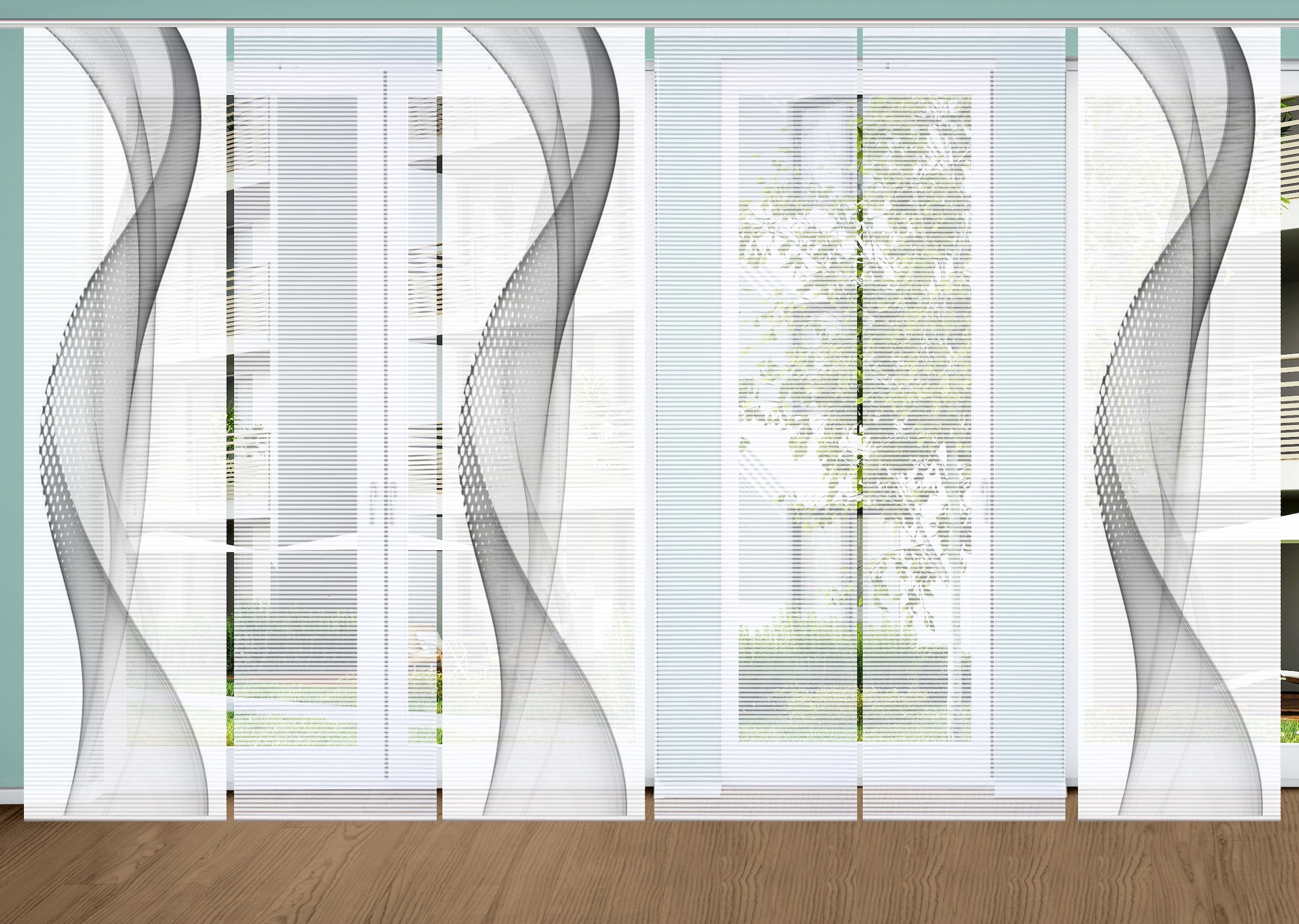 HOME in green Schiebegardine »NEVOLA« Paneelwagen 6 Stk. tlg. SET DIGITALDRUCK,BAMBUSOPTIK RECYCELT