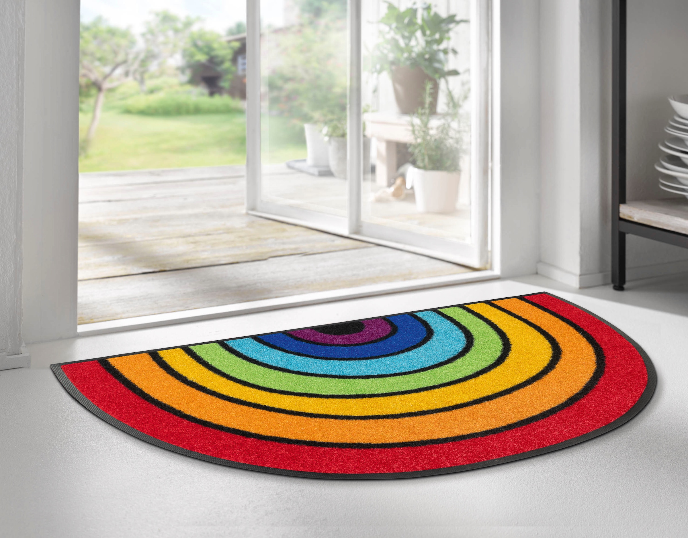 wash+dry by Kleen-Tex Fußmatte »Round Rainbow«, halbrund, Schmutzfangmatte,  Motiv Regenbogen, In- und Outdoor geeignet, waschbar