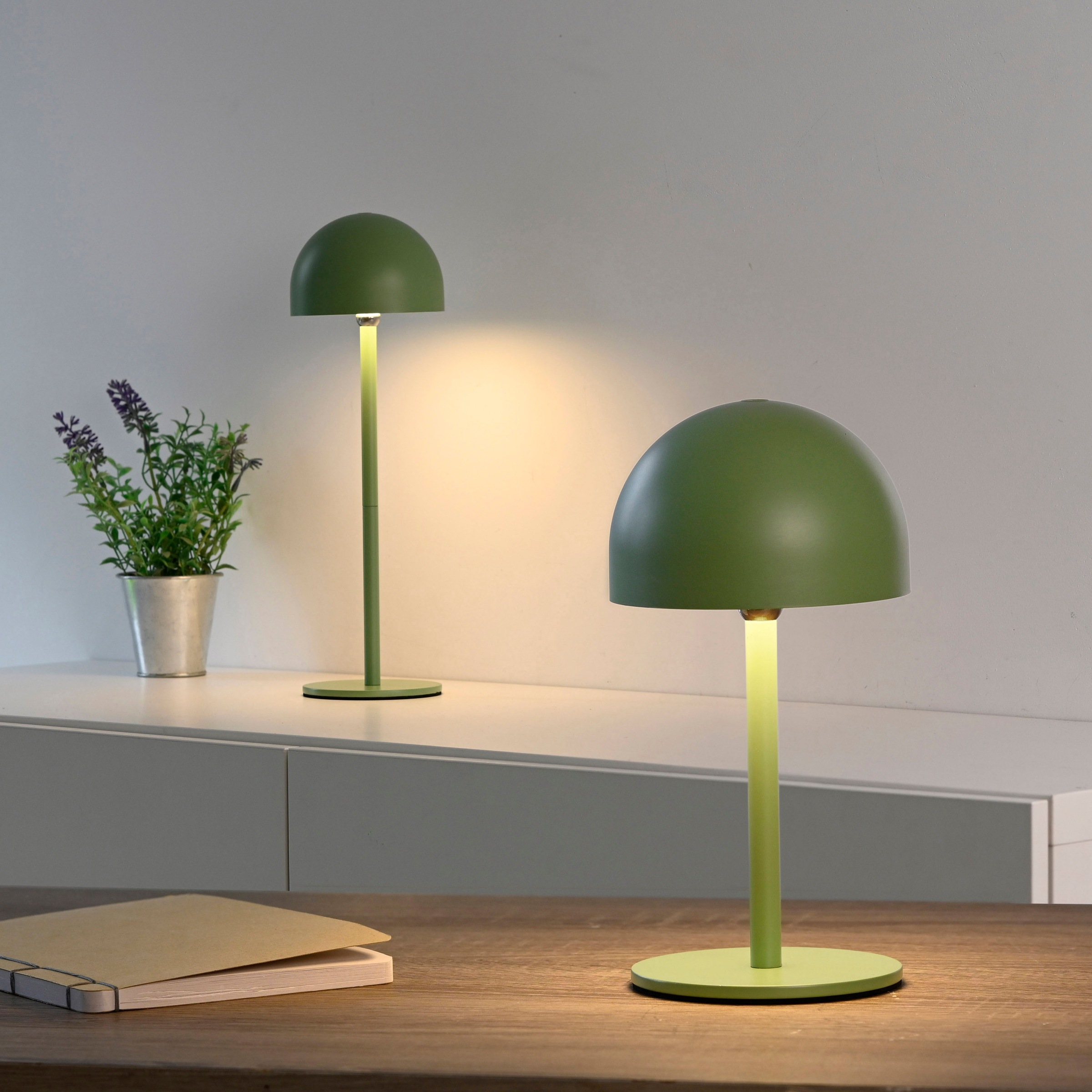 OTTO home Tischleuchte »Akku Tischlampe Gerrin Indoor Outdoor, magnetischer Flaschenaufsatz« LED-Board Warmweiß Pilzlampe Flaschenaufsatz, Regulierung der Lichtstärke, Pilz, Lampe