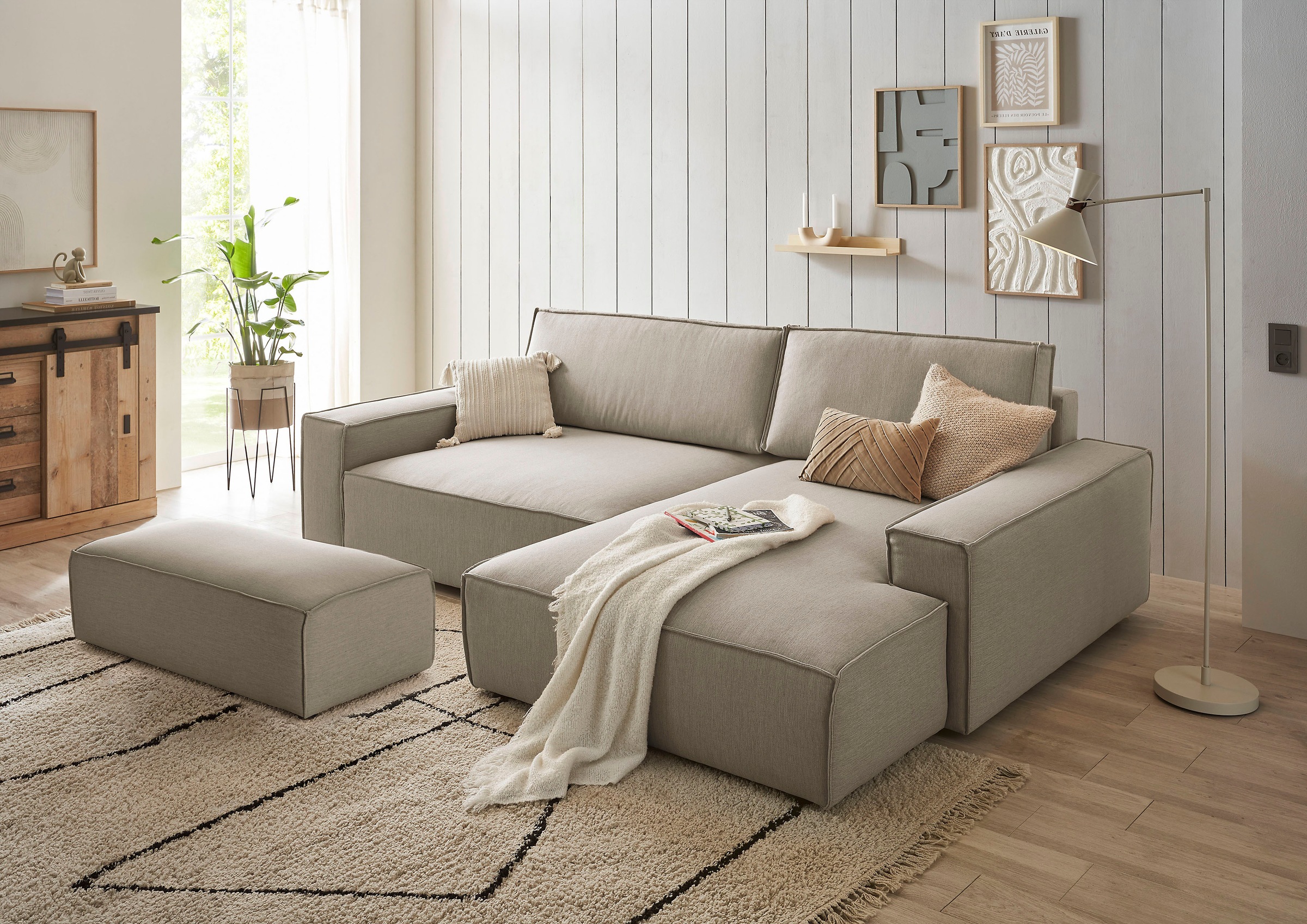 Home affaire Polsterecke »SHERWOOD XXL tief, L-Form, Schlaffunktion, Bigsofa, Cord, Leinenoptik« stellbar zum Schlafsofa (Krokodilverbinder), Cord, Leinenoptik,