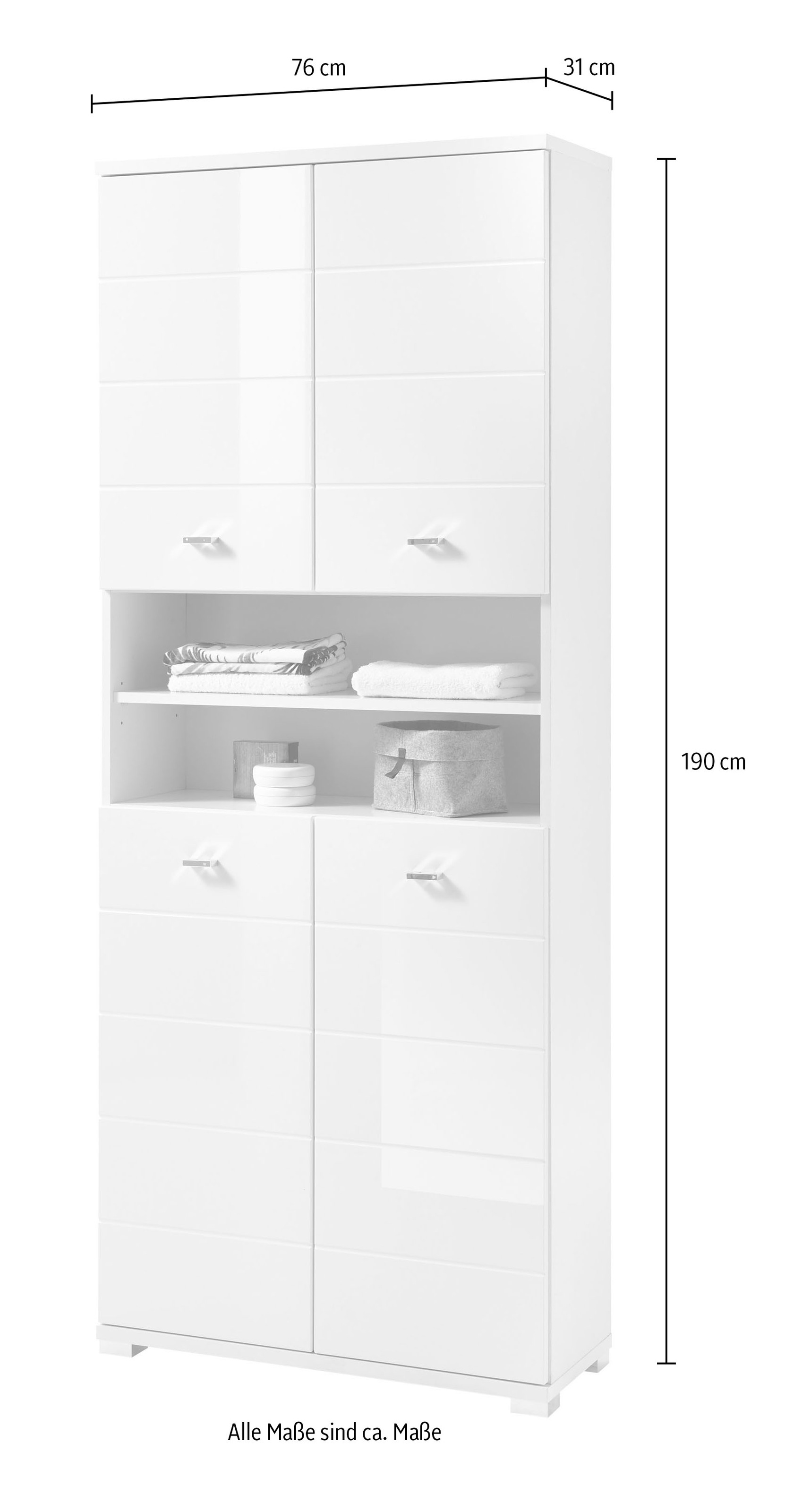 BASIC by Balculina Hochschrank »Pool, Badezimmerschrank BxHxT 76x190x31« 1 Stk. tlg. Breite 76cm, Tür L/R montierbar